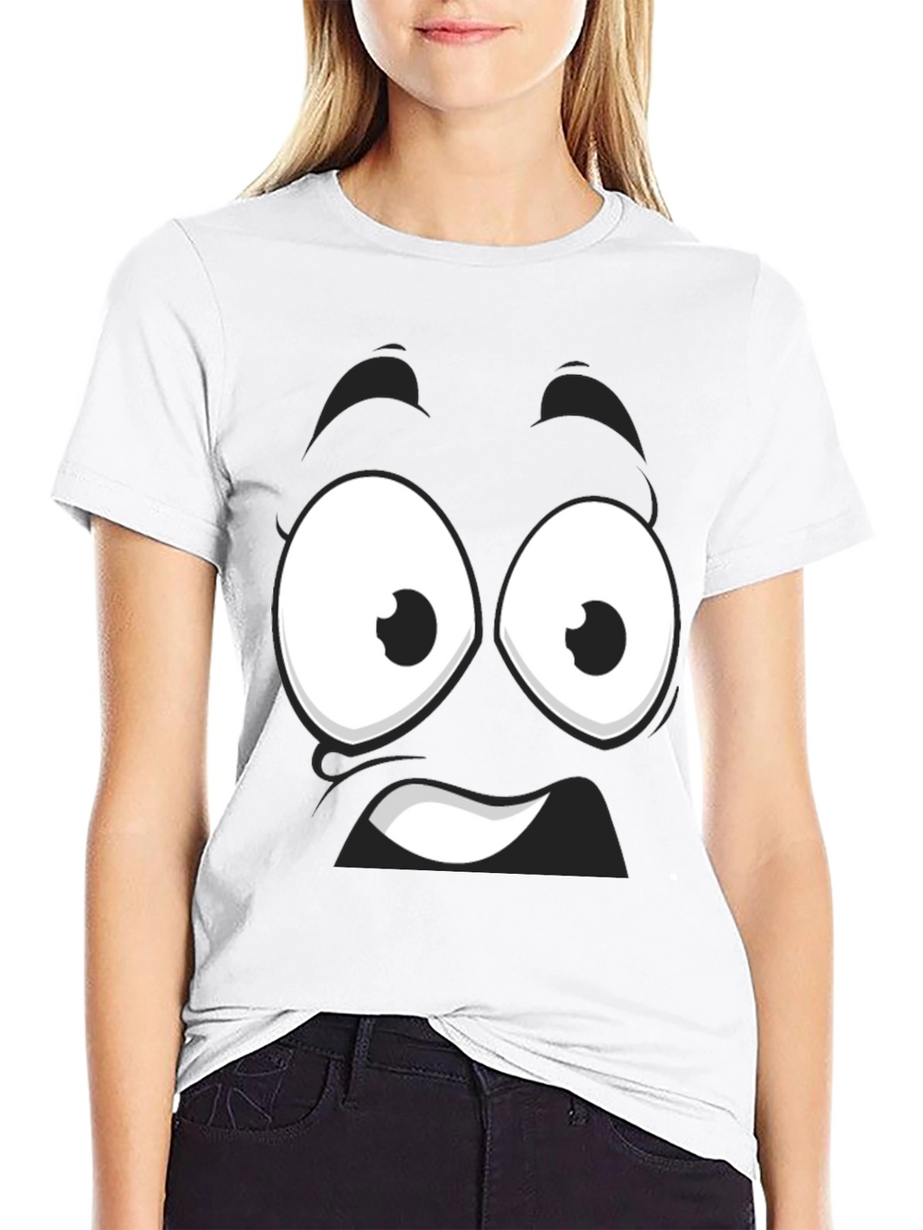Funny Cartoon Face Black T-Shirt