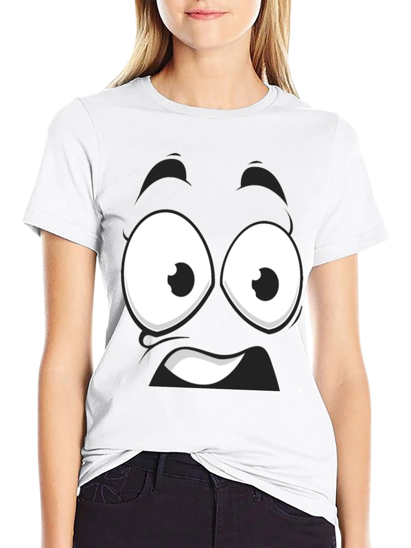 Funny Cartoon Face Black T-Shirt