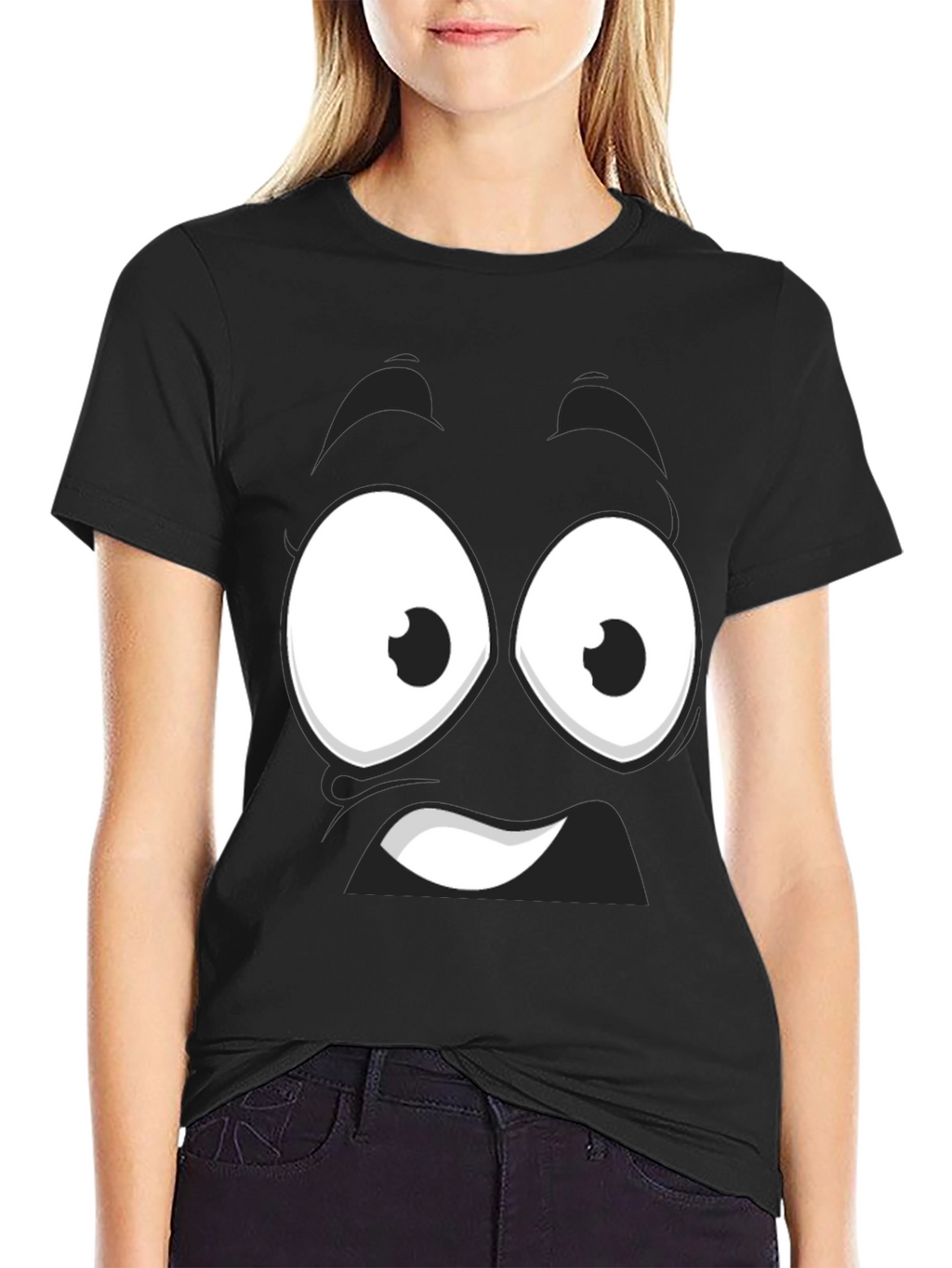 Funny Cartoon Face Black T-Shirt