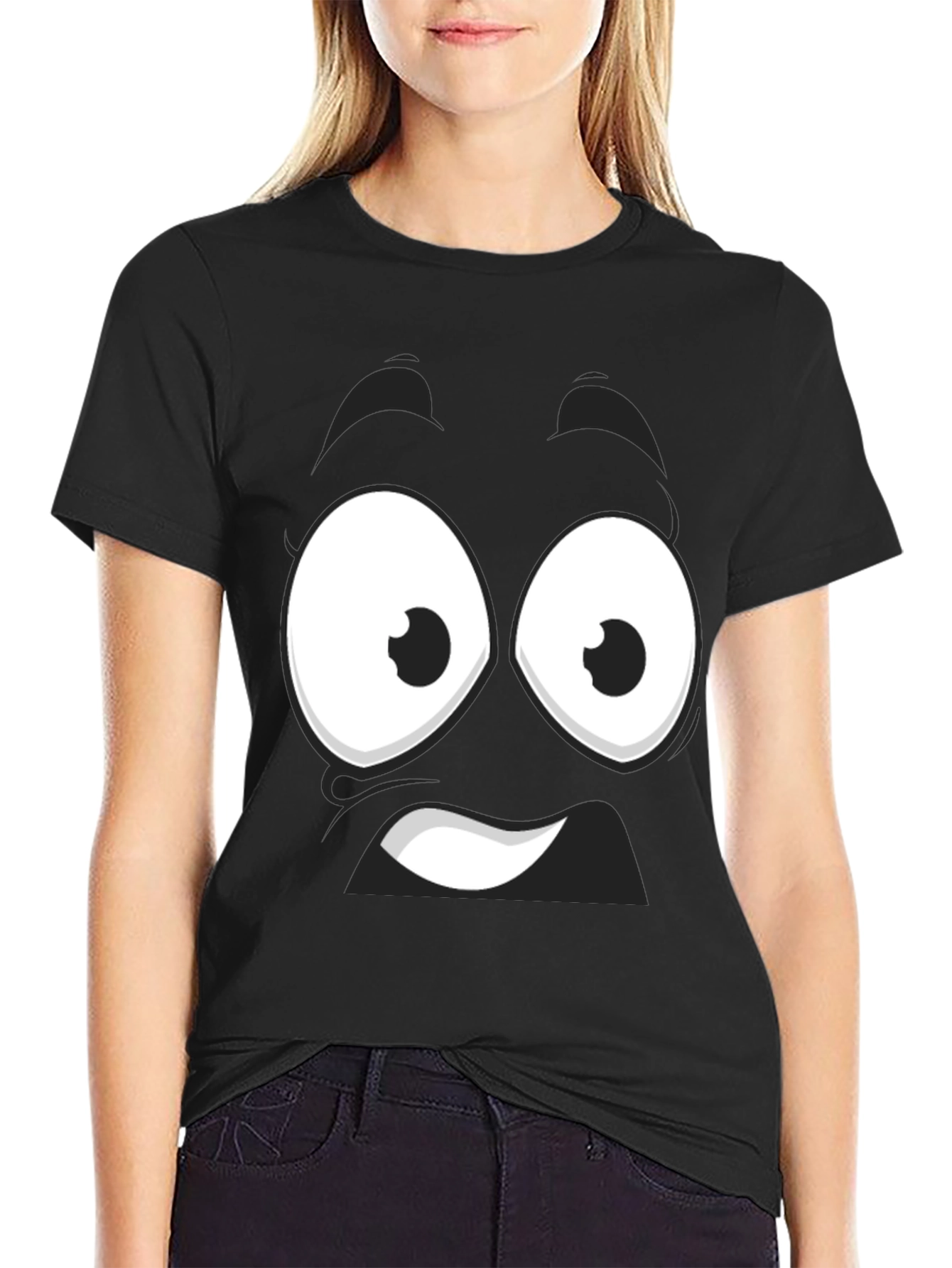 Funny Cartoon Face Black T-Shirt