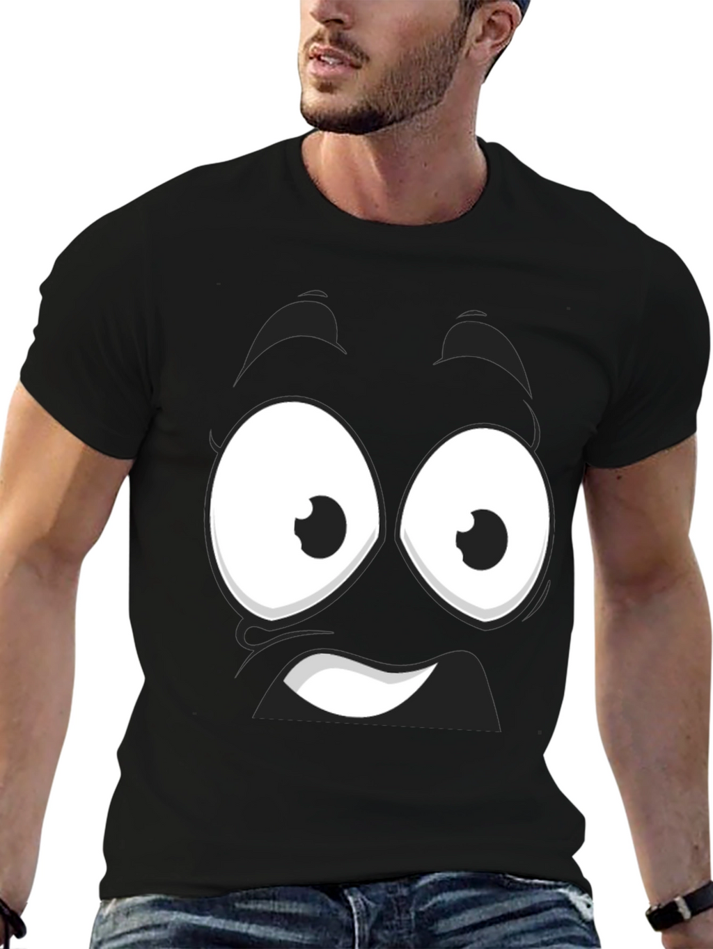 Funny Cartoon Face Black T-Shirt