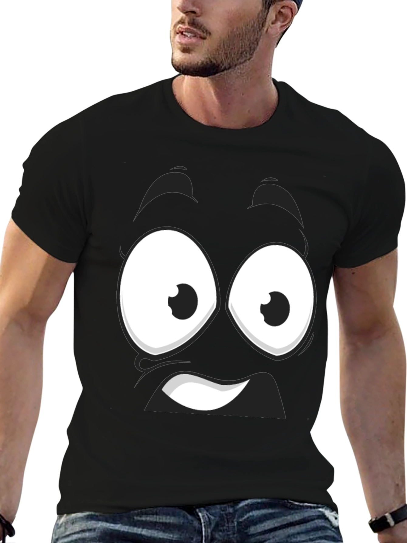 Funny Cartoon Face Black T-Shirt