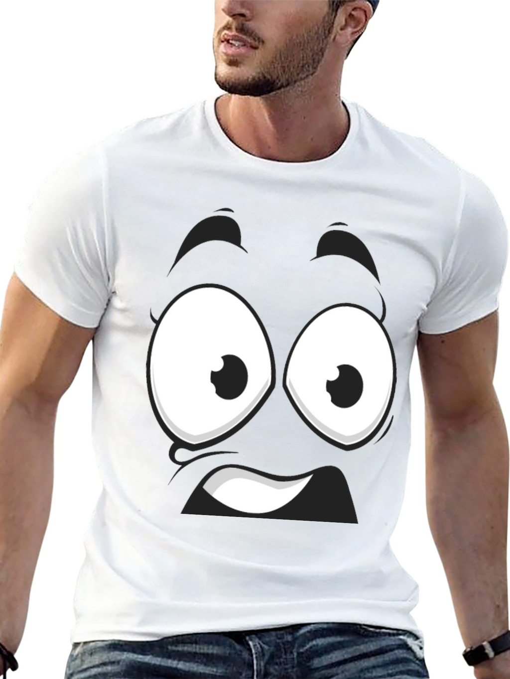 Funny Cartoon Face Black T-Shirt