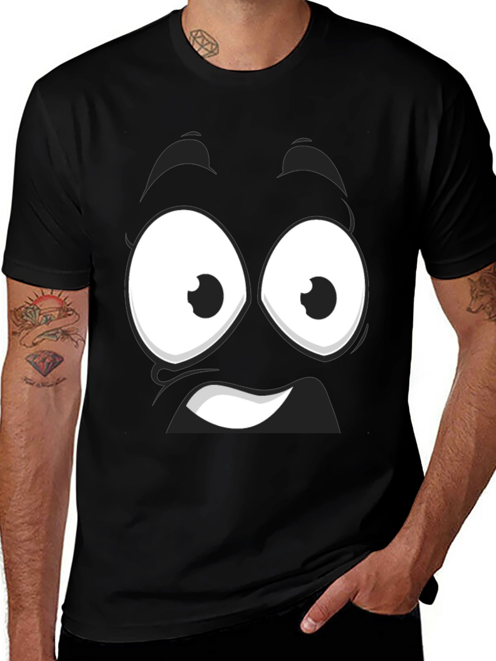 Funny Cartoon Face Black T-Shirt