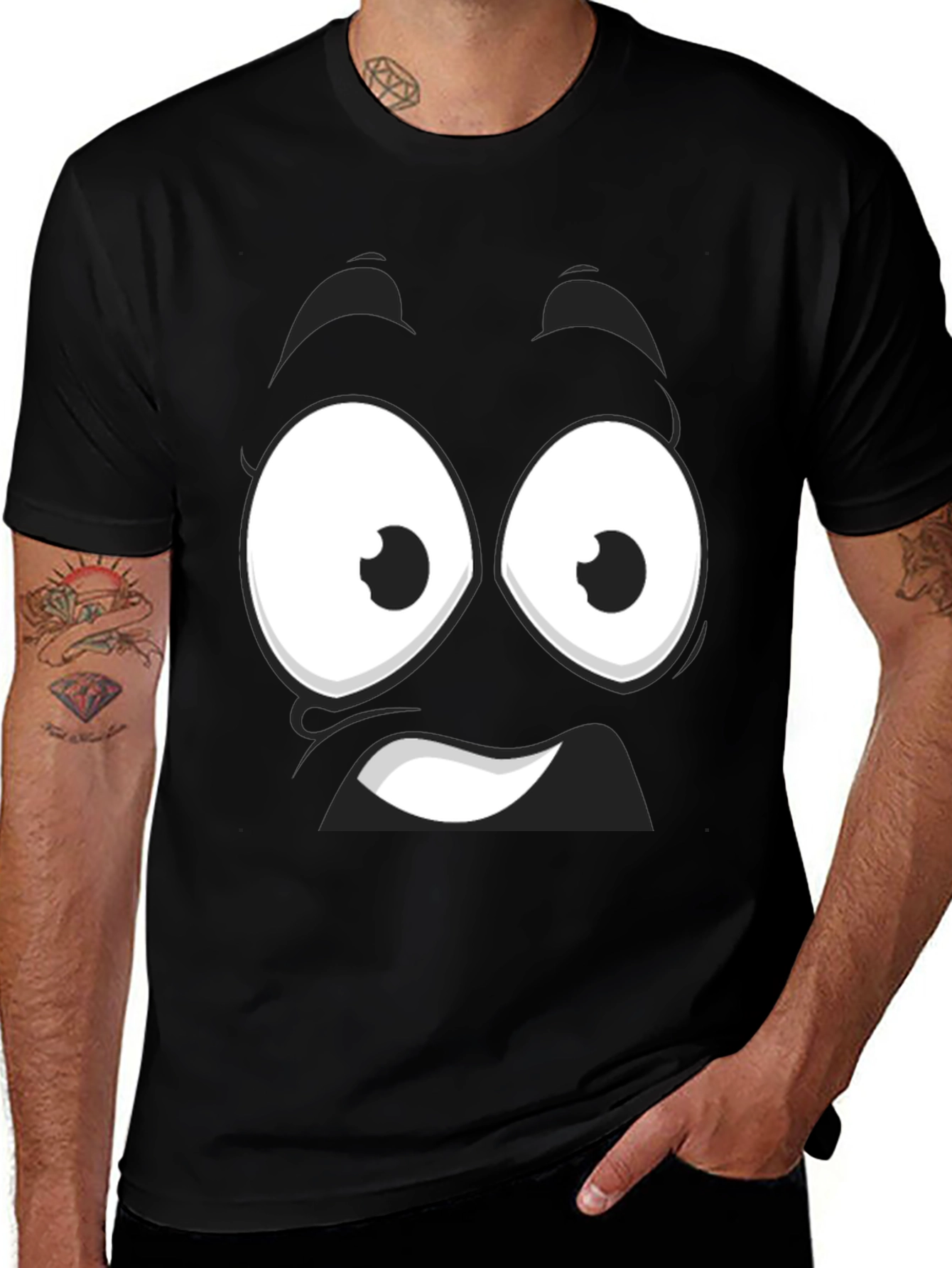 Funny Cartoon Face Black T-Shirt
