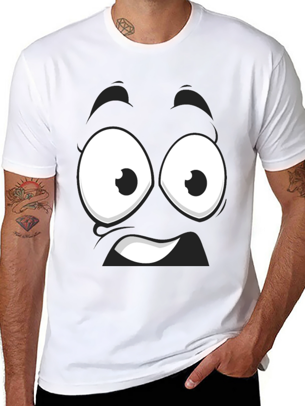 Funny Cartoon Face Black T-Shirt
