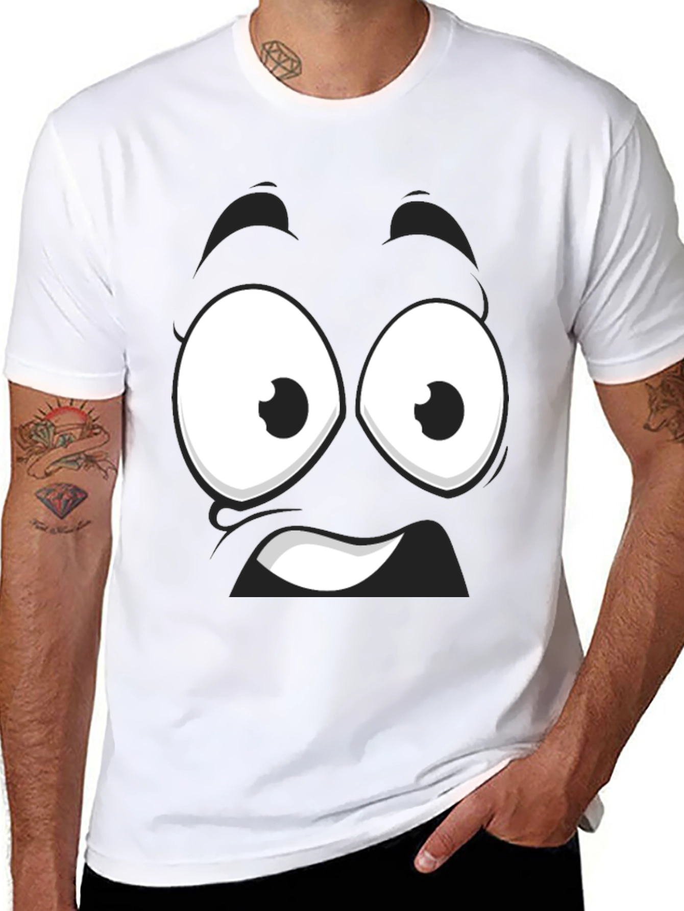 Funny Cartoon Face Black T-Shirt