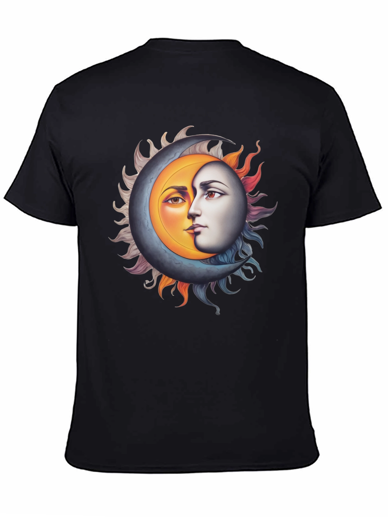 Sun and Moon Face Graphic Black Tee