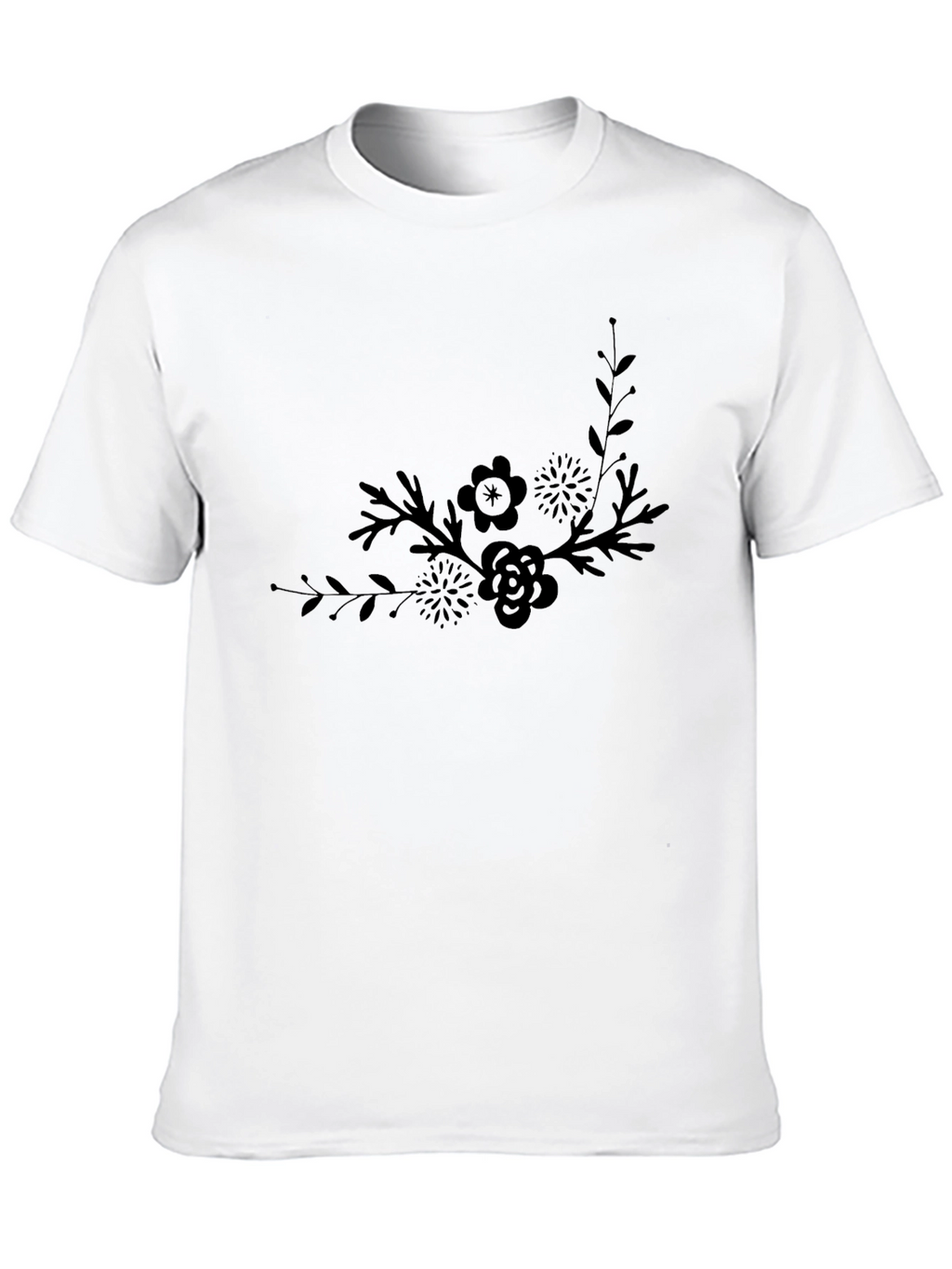Elegant Floral Graphic Black T-Shirt