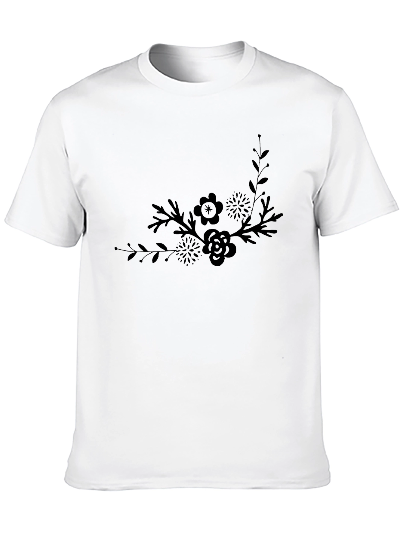 Elegant Floral Graphic Black T-Shirt