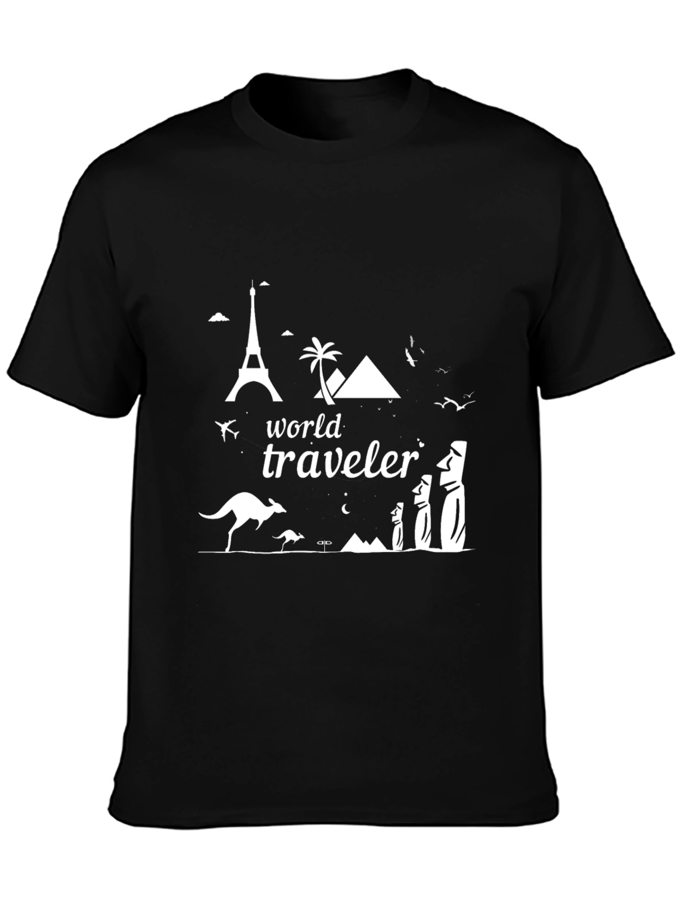 World Traveler Graphic Tee - Black Cotton T-Shirt