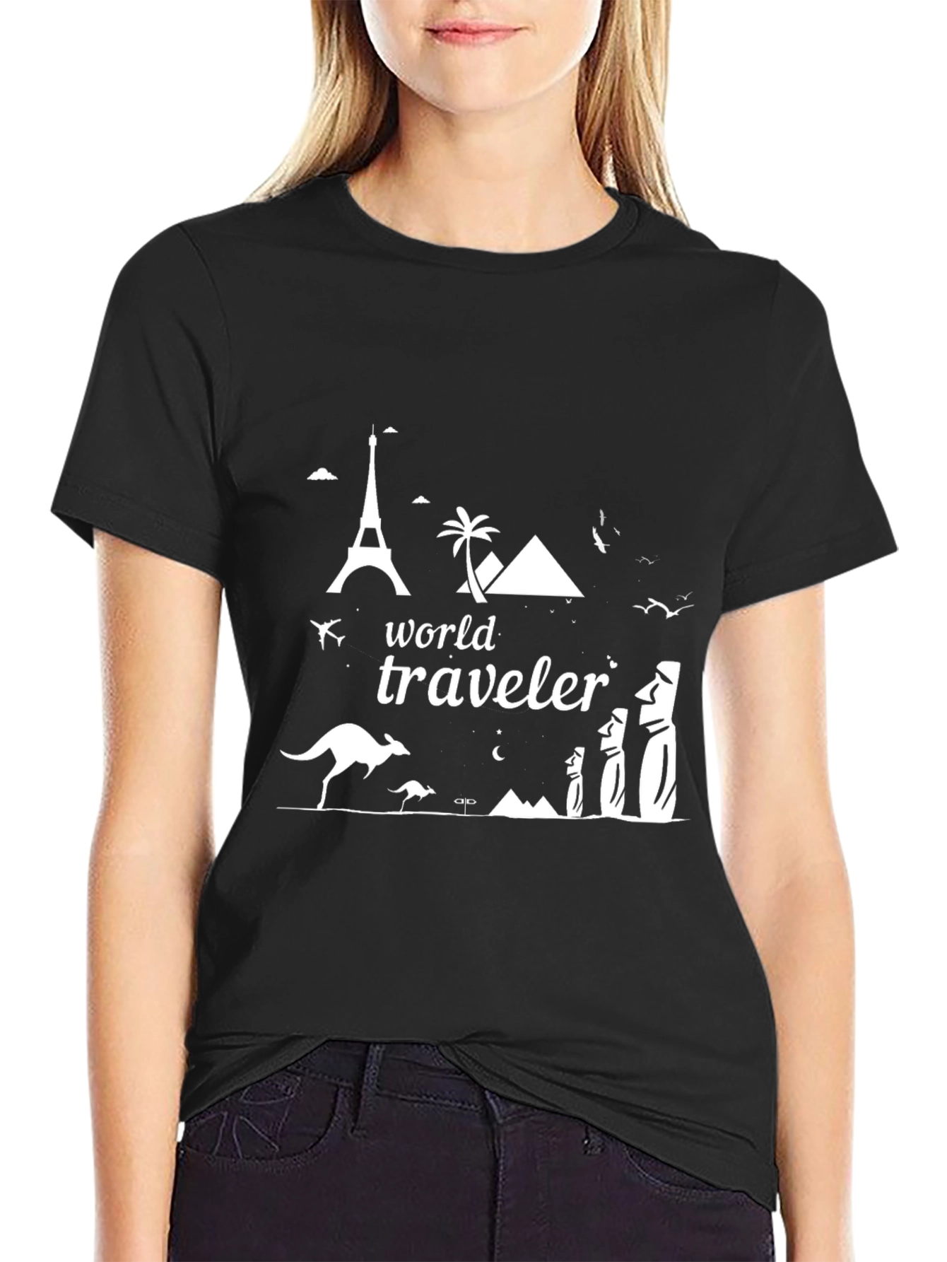 World Traveler Graphic Tee - Black Cotton T-Shirt