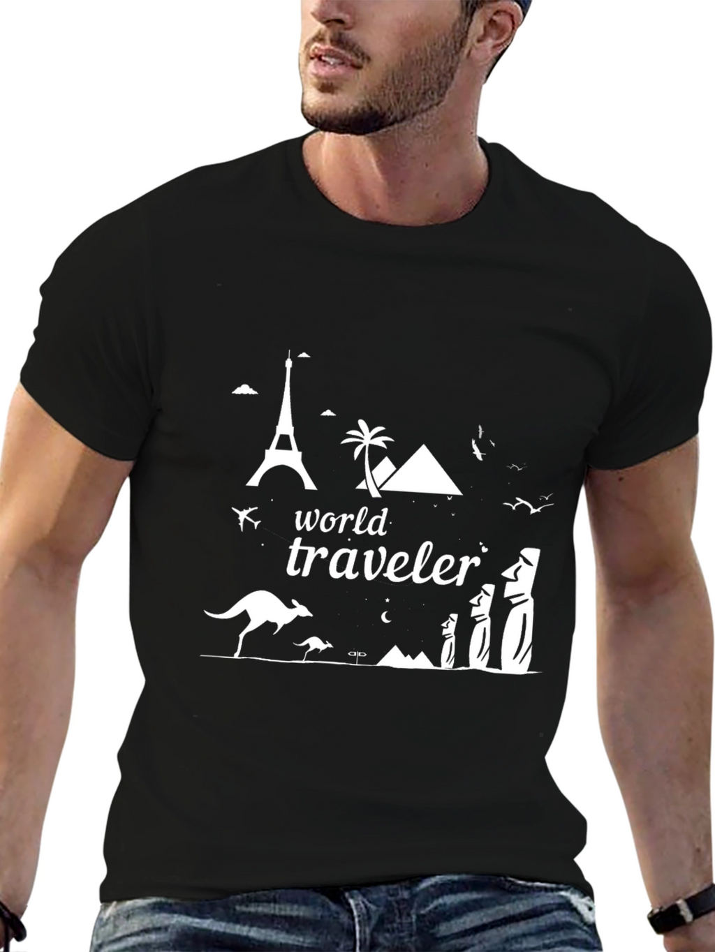 World Traveler Graphic Tee - Black Cotton T-Shirt