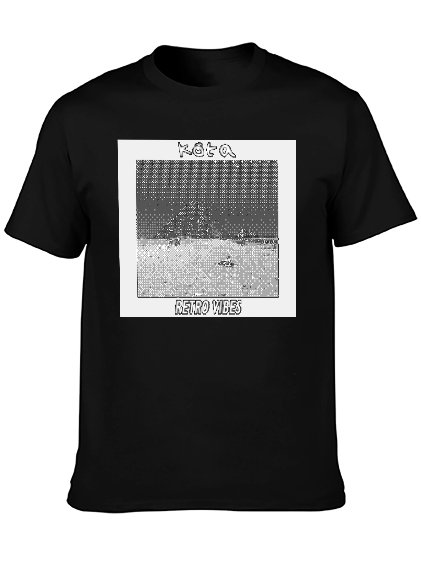 Retro Vibes Graphic Tee - Kota Pixel Art Black T-Shirt