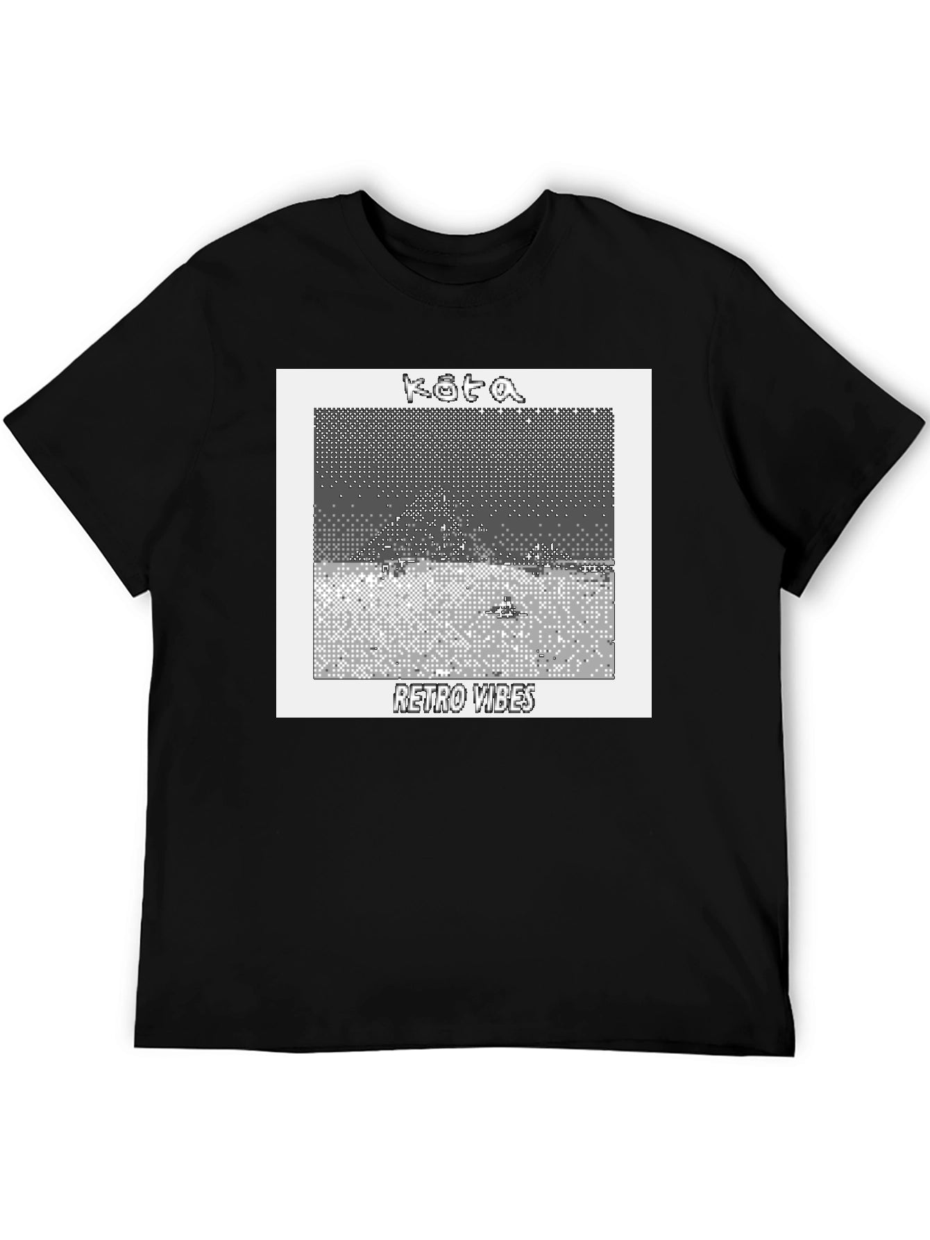 Retro Vibes Graphic Tee - Kota Pixel Art Black T-Shirt