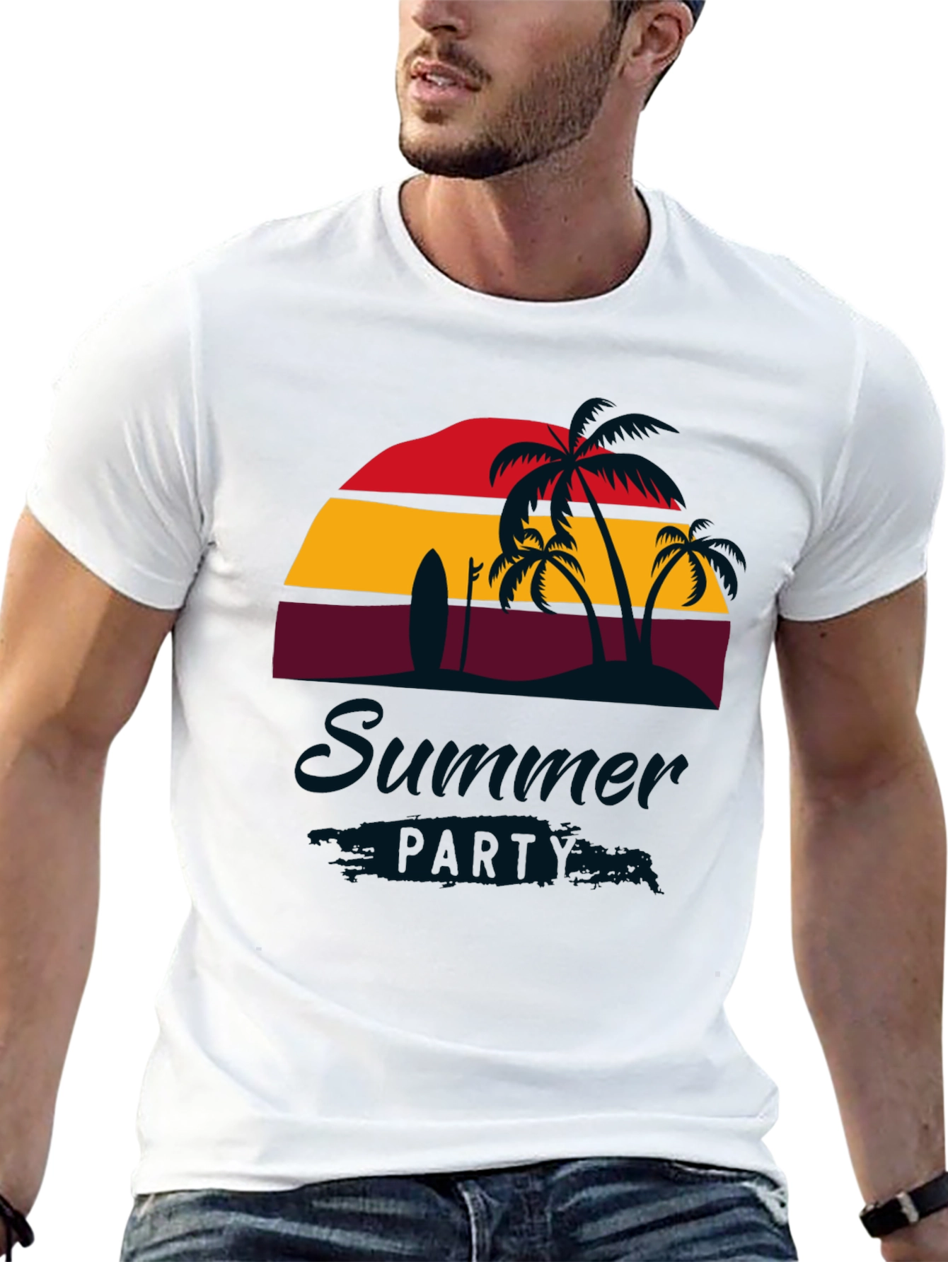 Summer Party Black T-Shirt with Palm Trees