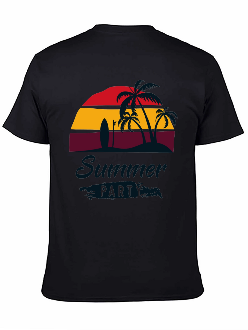 Summer Party Black T-Shirt with Palm Trees