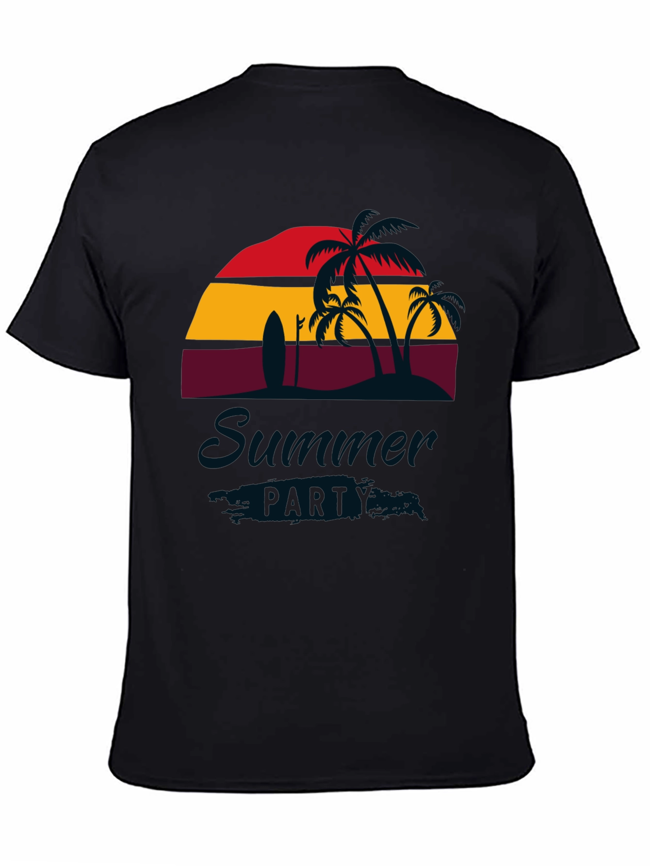 Summer Party Black T-Shirt with Palm Trees