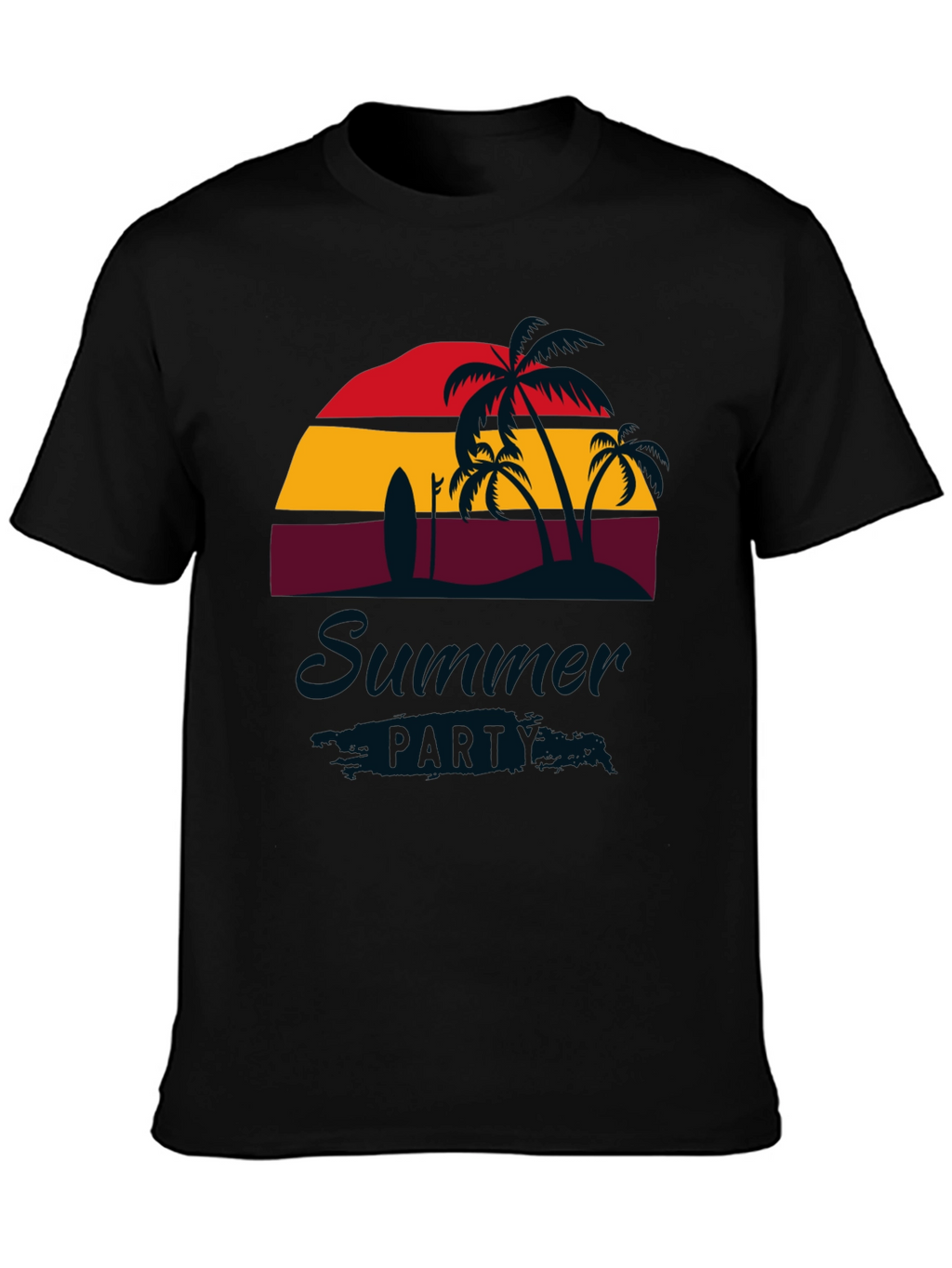 Summer Party Black T-Shirt with Palm Trees