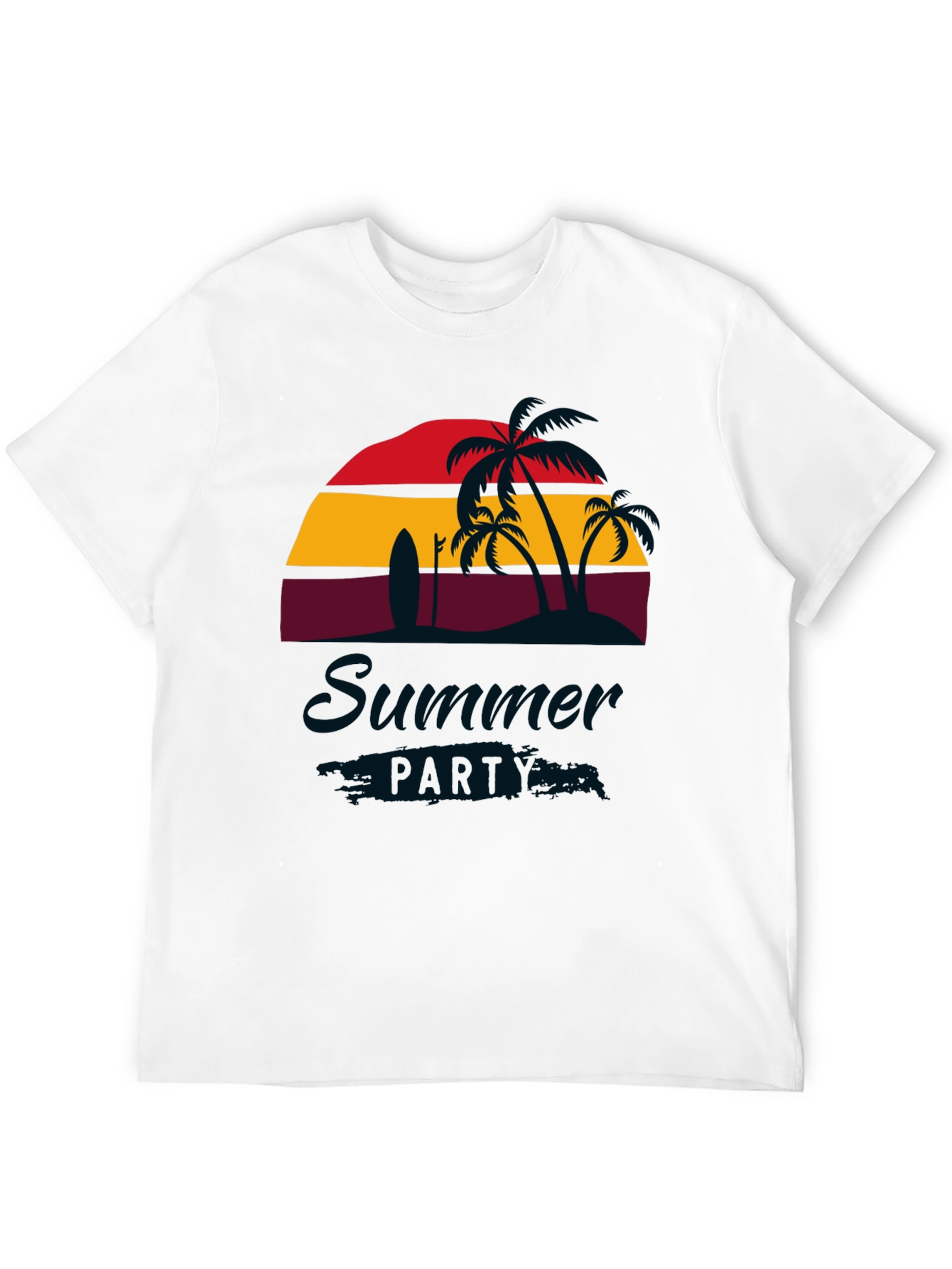 Summer Party Black T-Shirt with Palm Trees