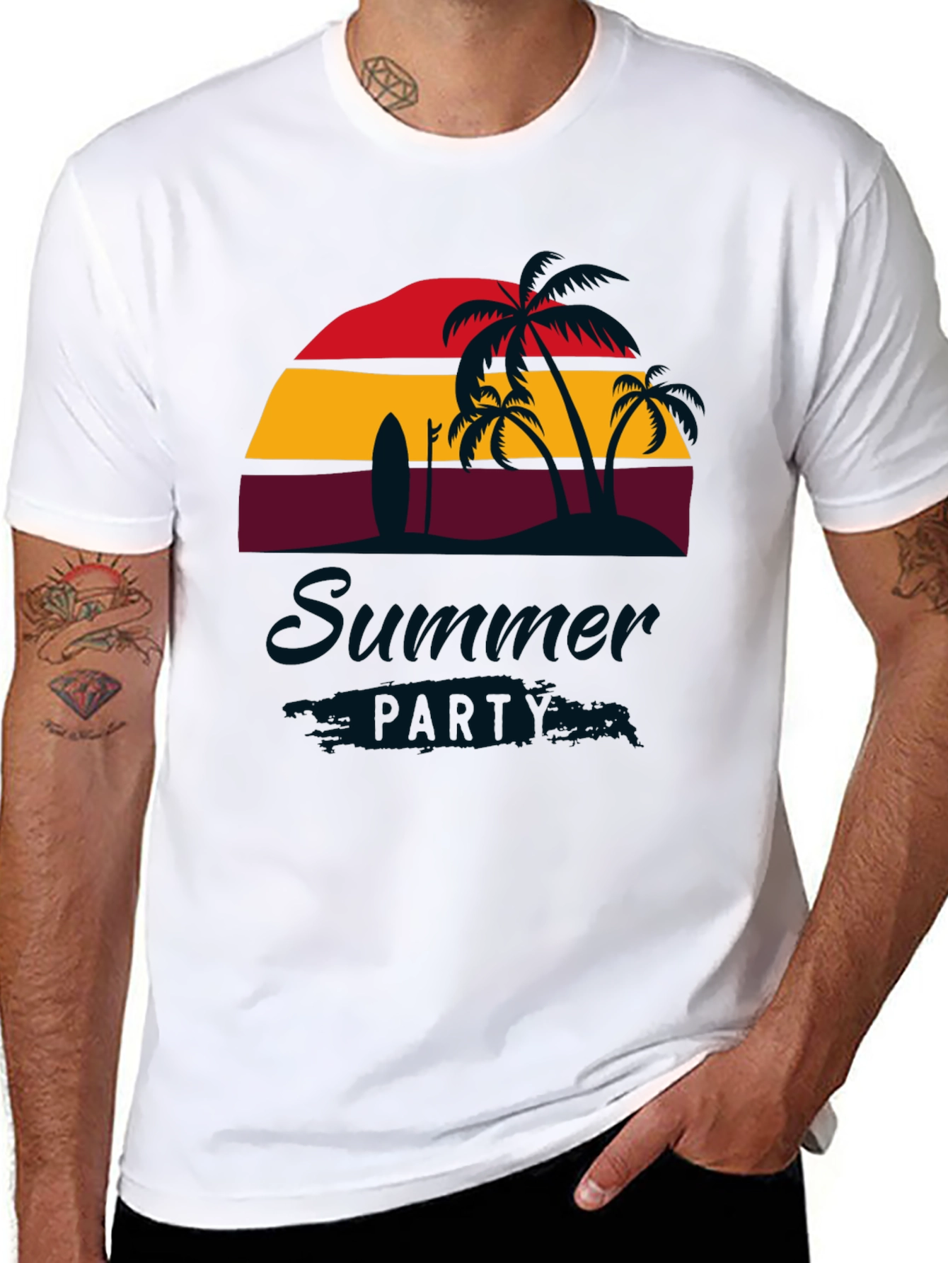 Summer Party Black T-Shirt with Palm Trees