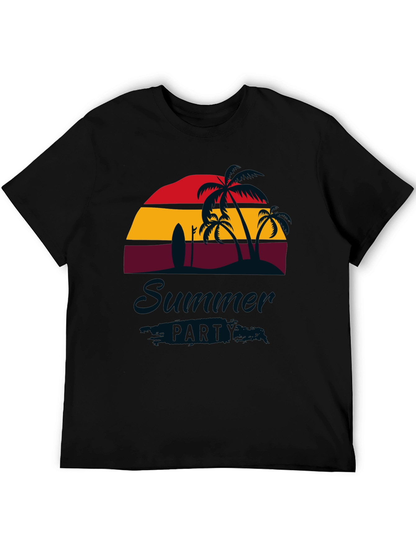 Summer Party Black T-Shirt with Palm Trees