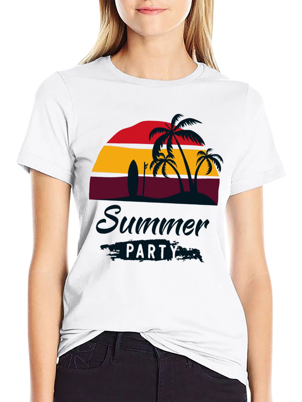 Summer Party Black T-Shirt with Palm Trees