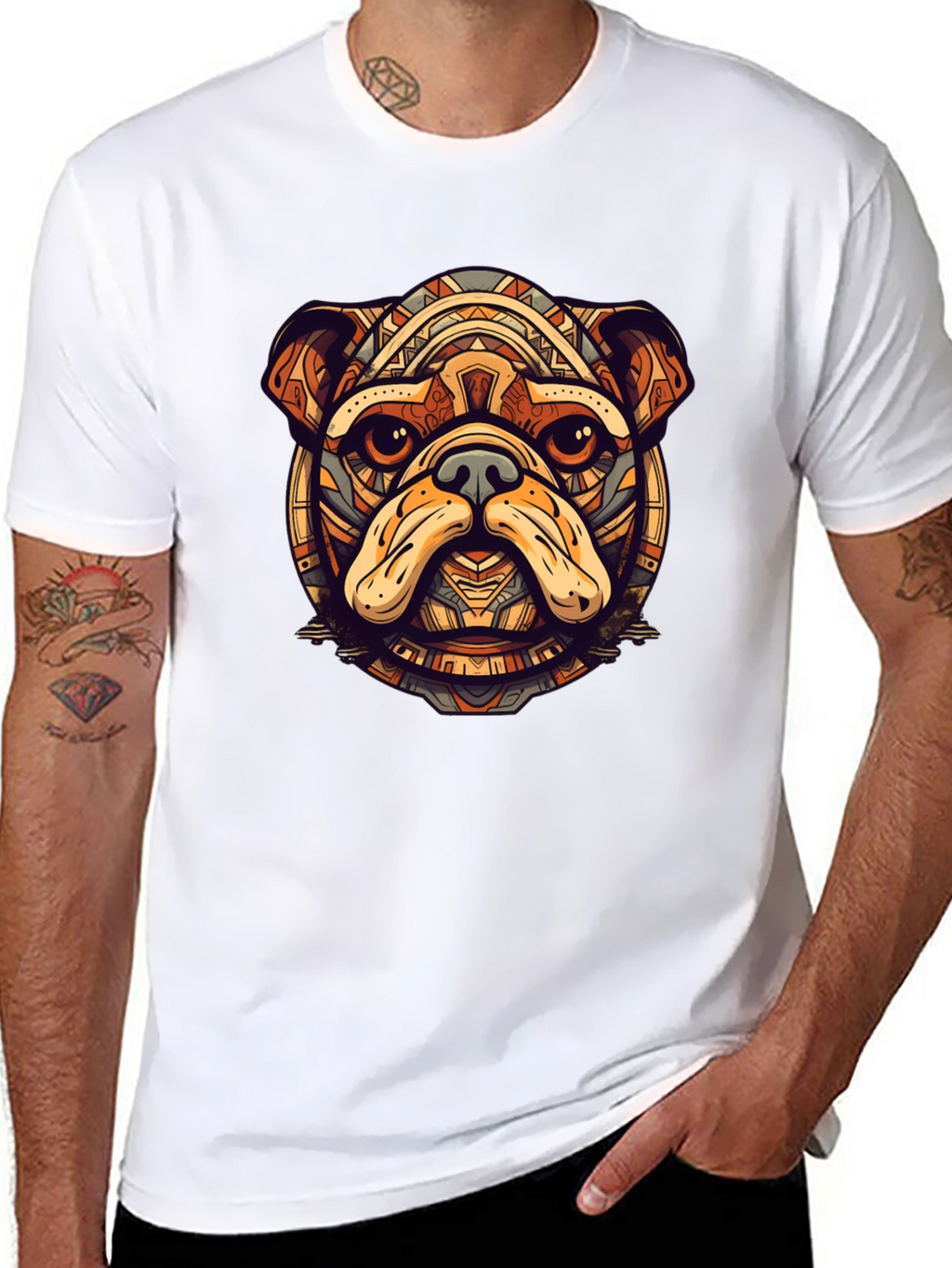 Bulldog Tribal Art Black T-Shirt
