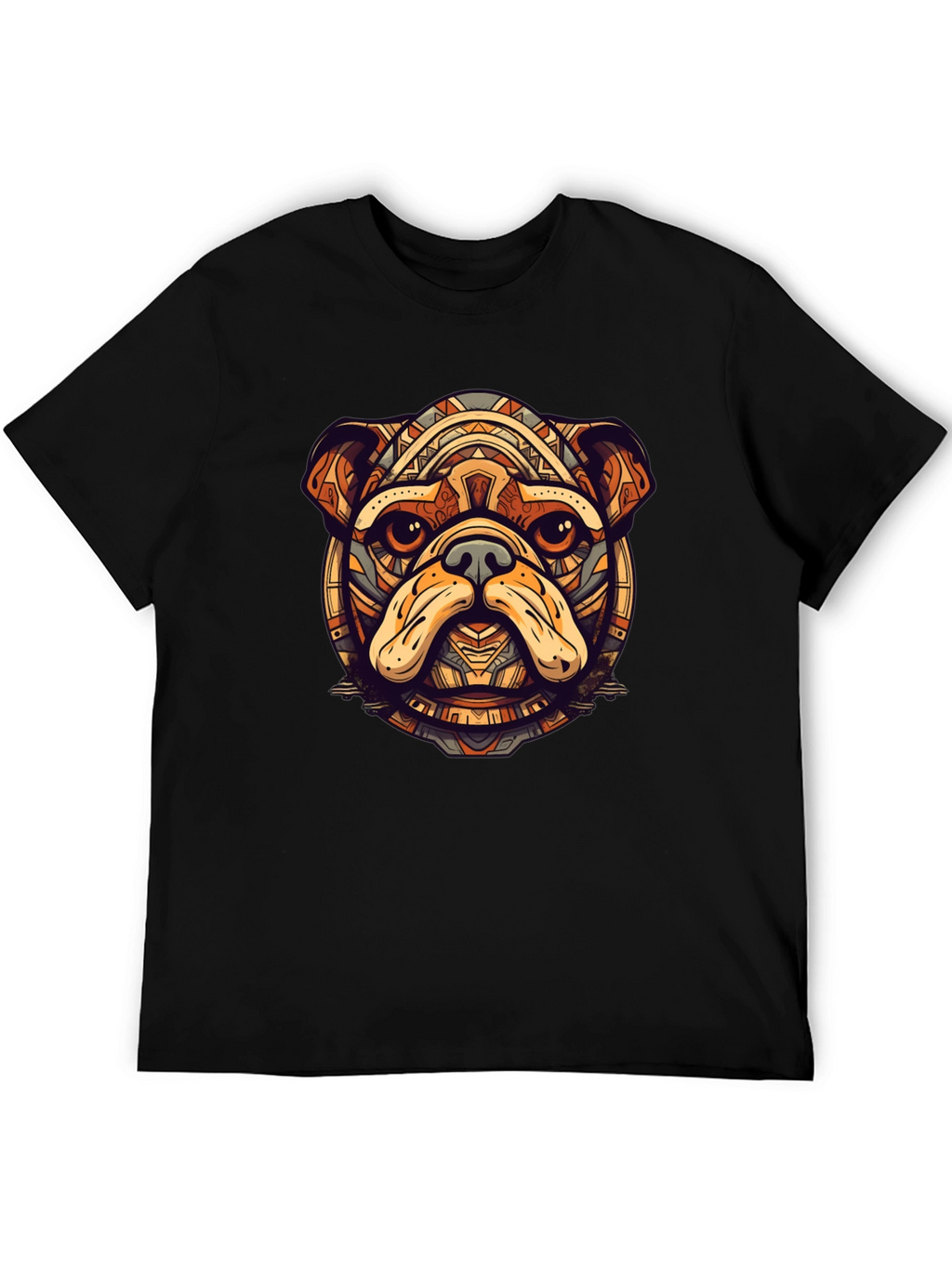 Bulldog Tribal Art Black T-Shirt