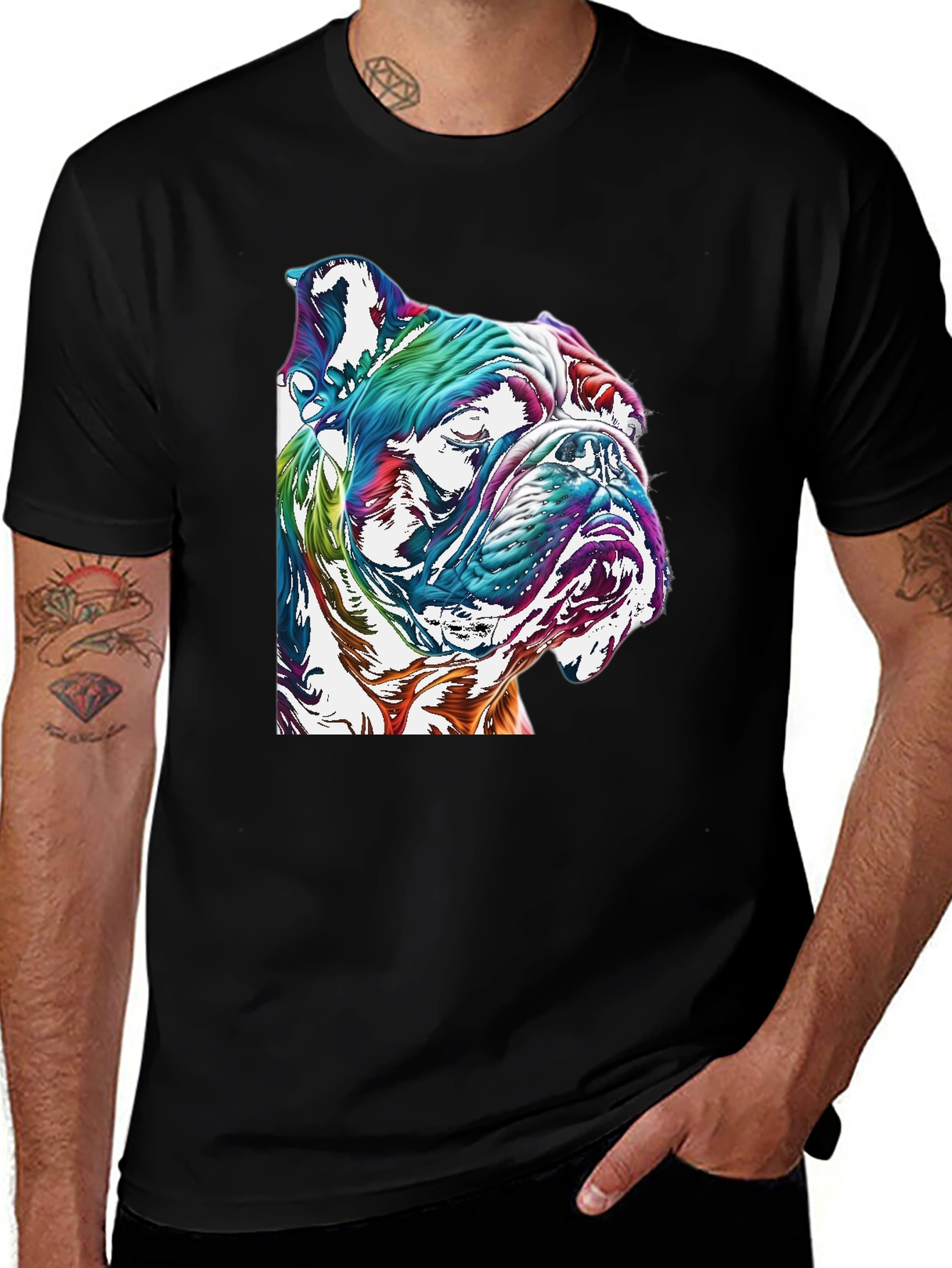 Colorful Bulldog Graphic Tee - Artistic Dog Lovers Shirt