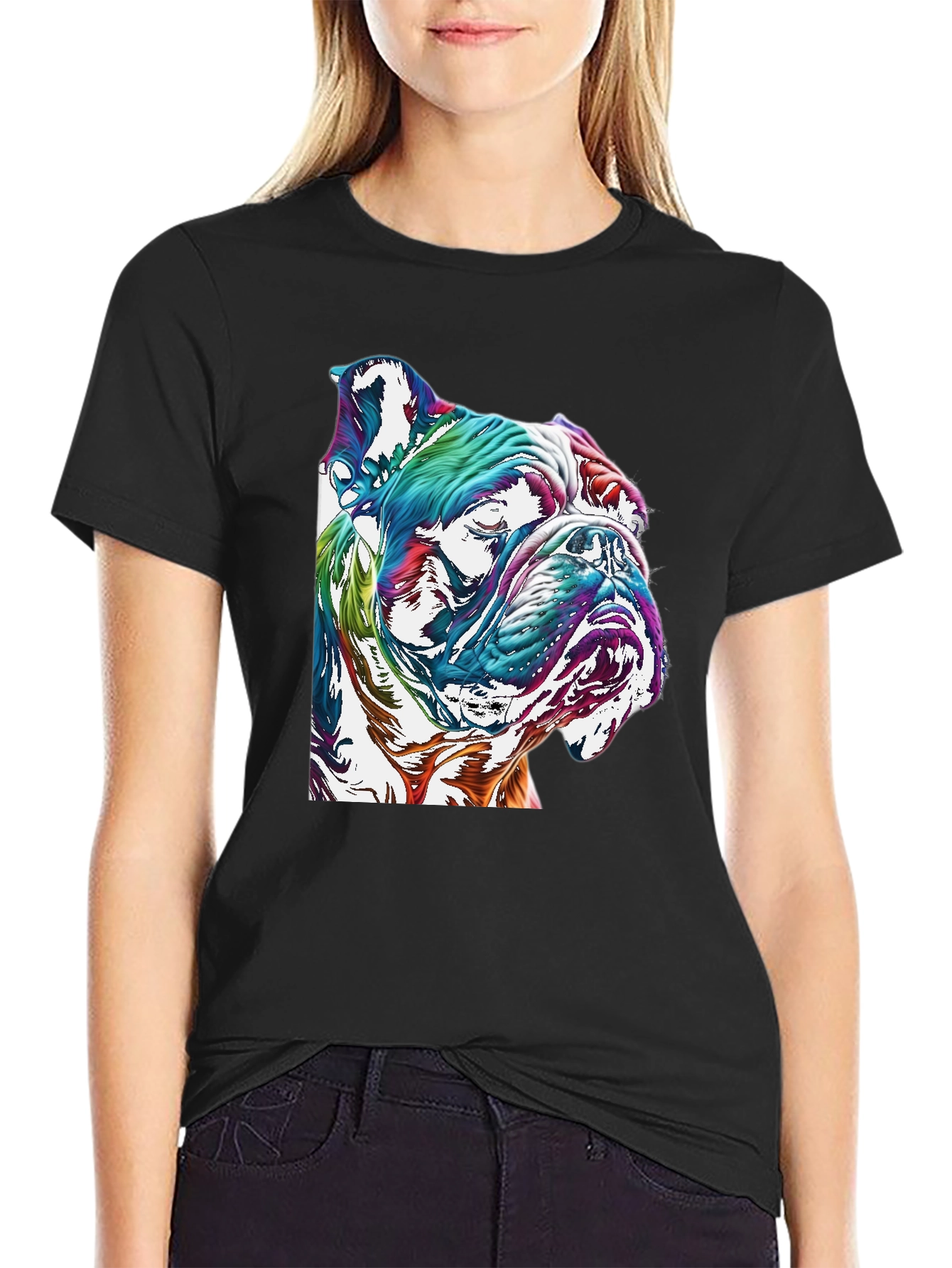 Colorful Bulldog Graphic Tee - Artistic Dog Lovers Shirt