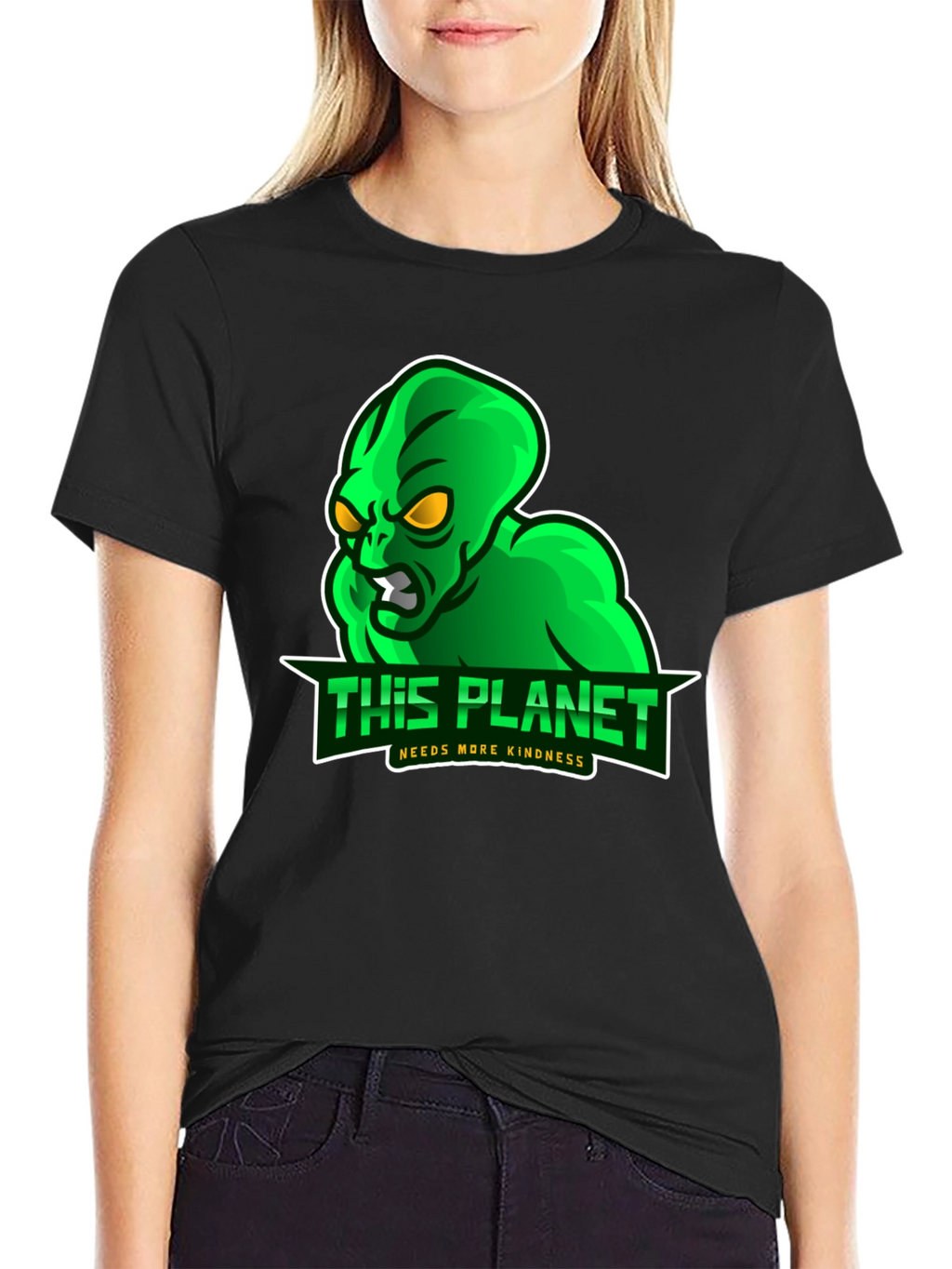 Alien This Planet Needs More Kindness Black T-Shirt