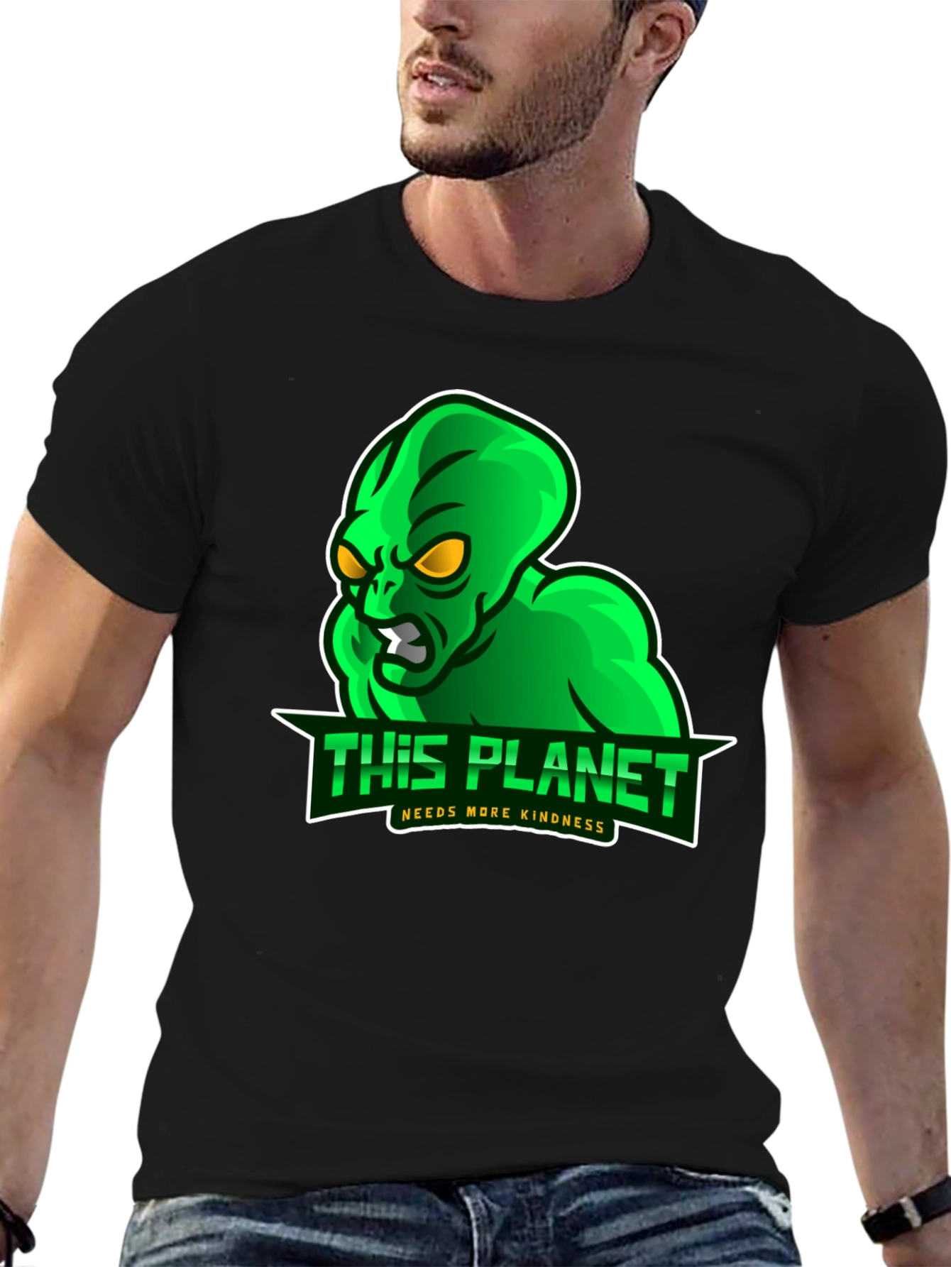 Alien This Planet Needs More Kindness Black T-Shirt