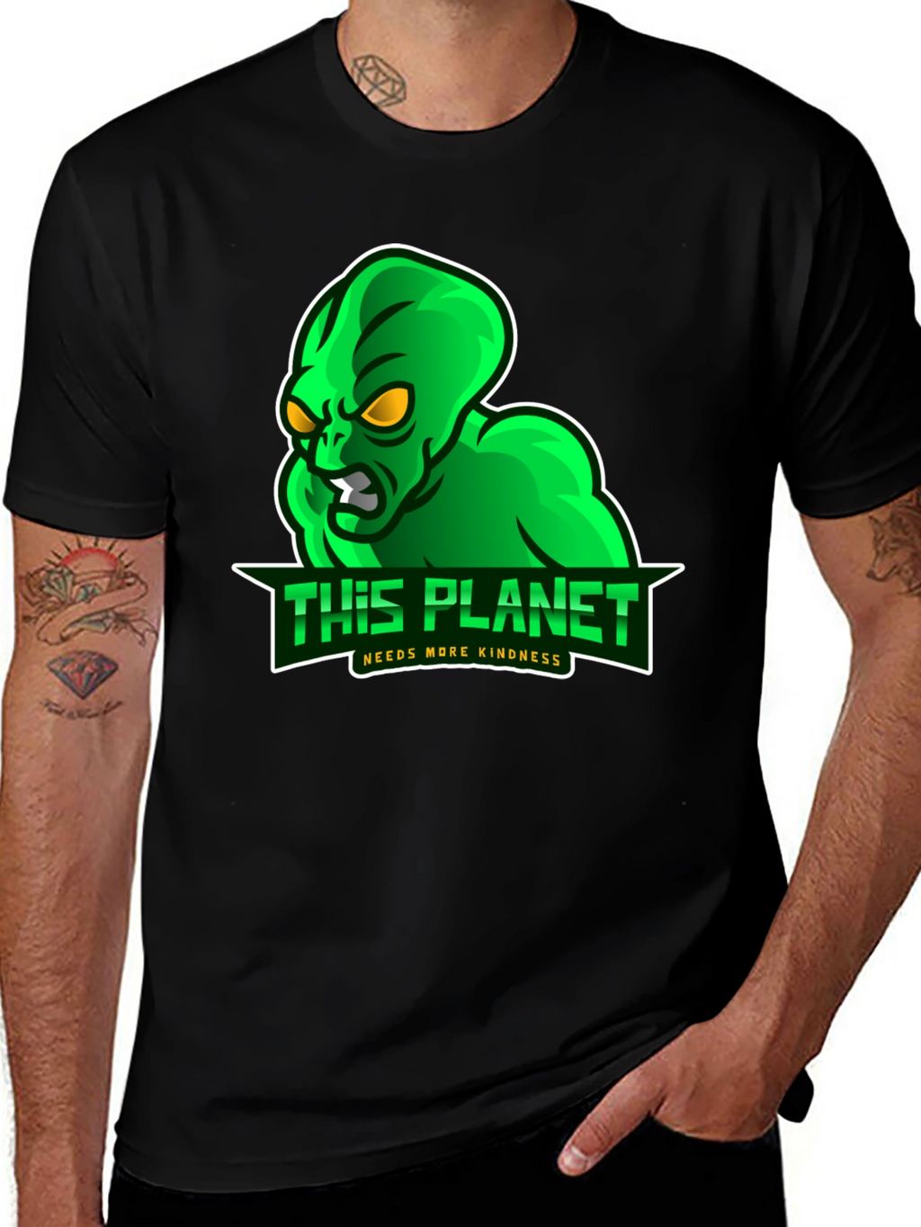 Alien This Planet Needs More Kindness Black T-Shirt