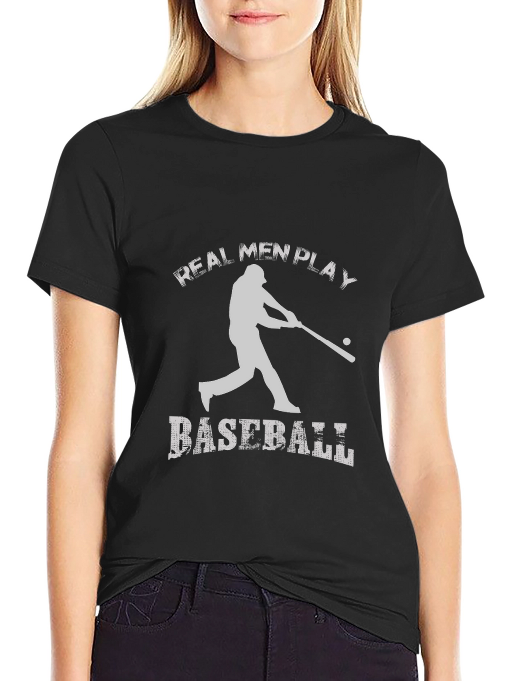 Real Men Play Baseball Black T-Shirt
