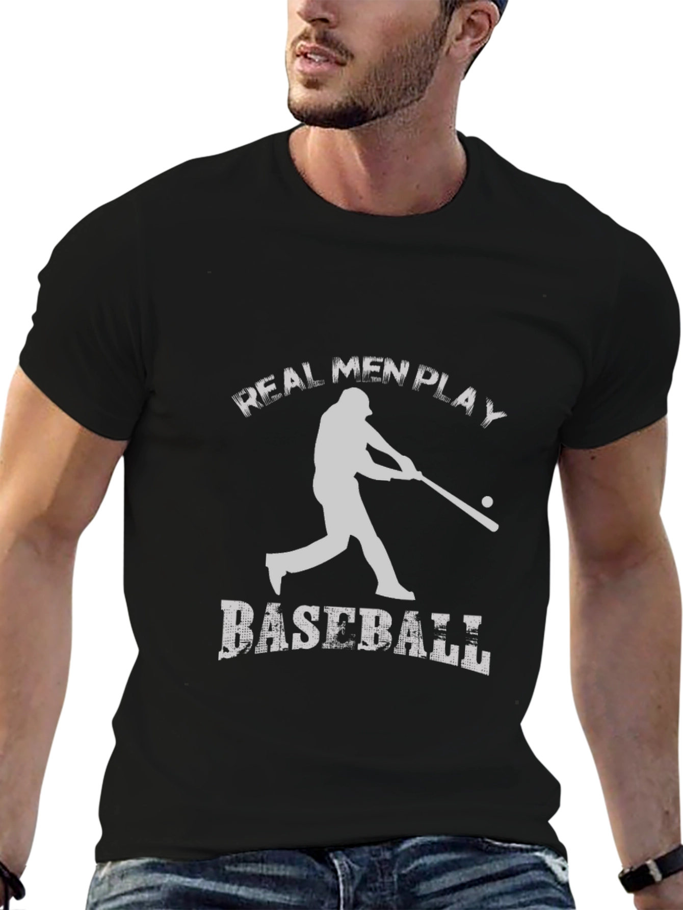 Real Men Play Baseball Black T-Shirt