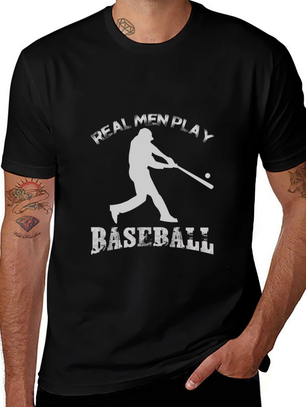 Real Men Play Baseball Black T-Shirt