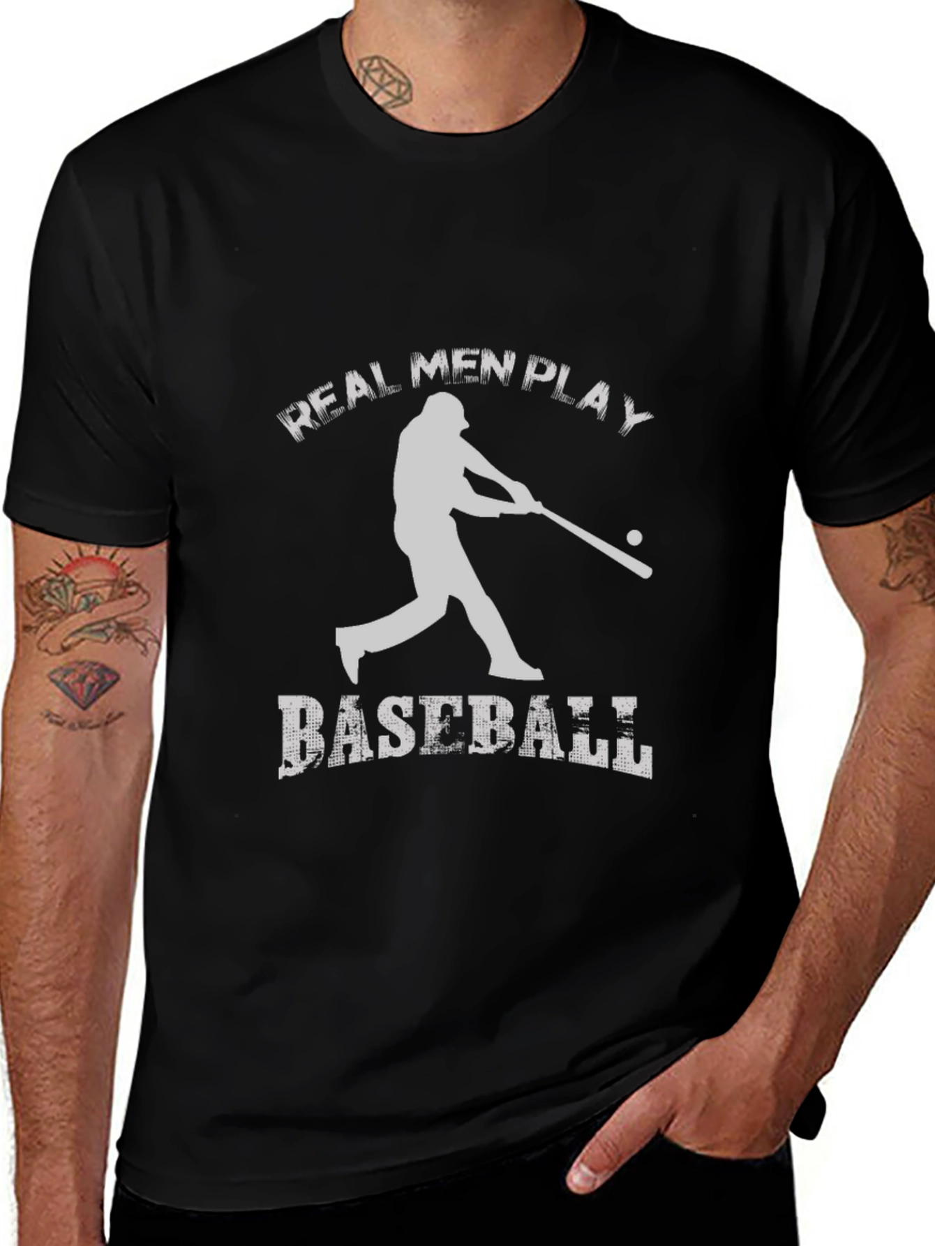 Real Men Play Baseball Black T-Shirt