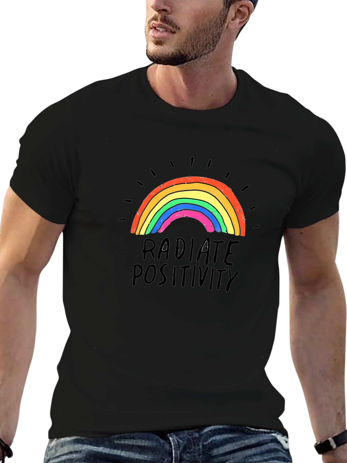 Radiate Positivity Rainbow Graphic T-Shirt - Black