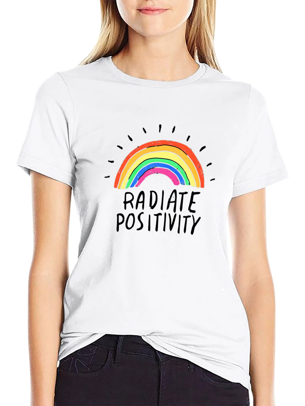 Radiate Positivity Rainbow Graphic T-Shirt - Black