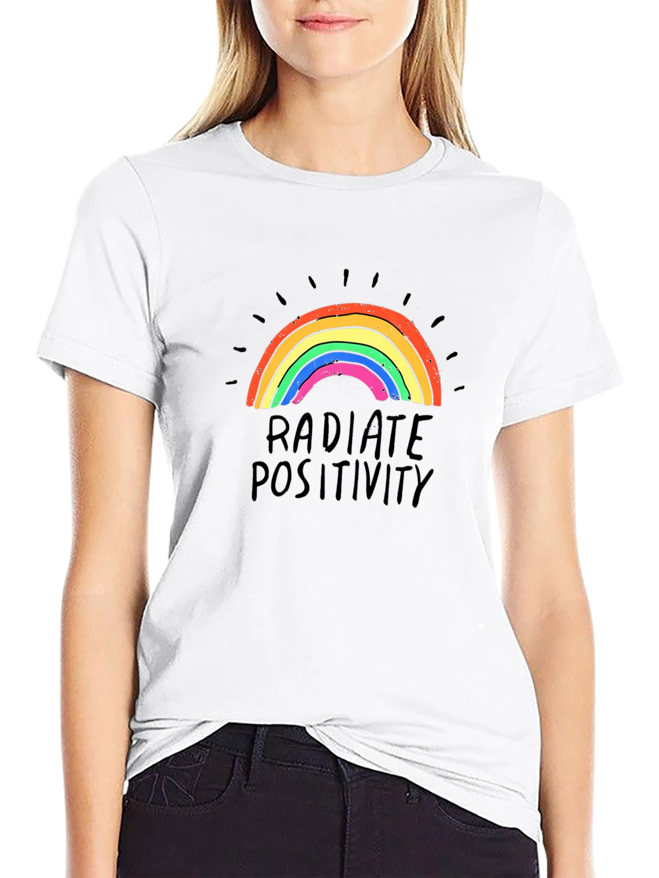 Radiate Positivity Rainbow Graphic T-Shirt - Black