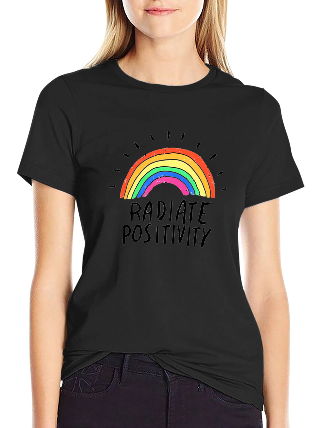 Radiate Positivity Rainbow Graphic T-Shirt - Black