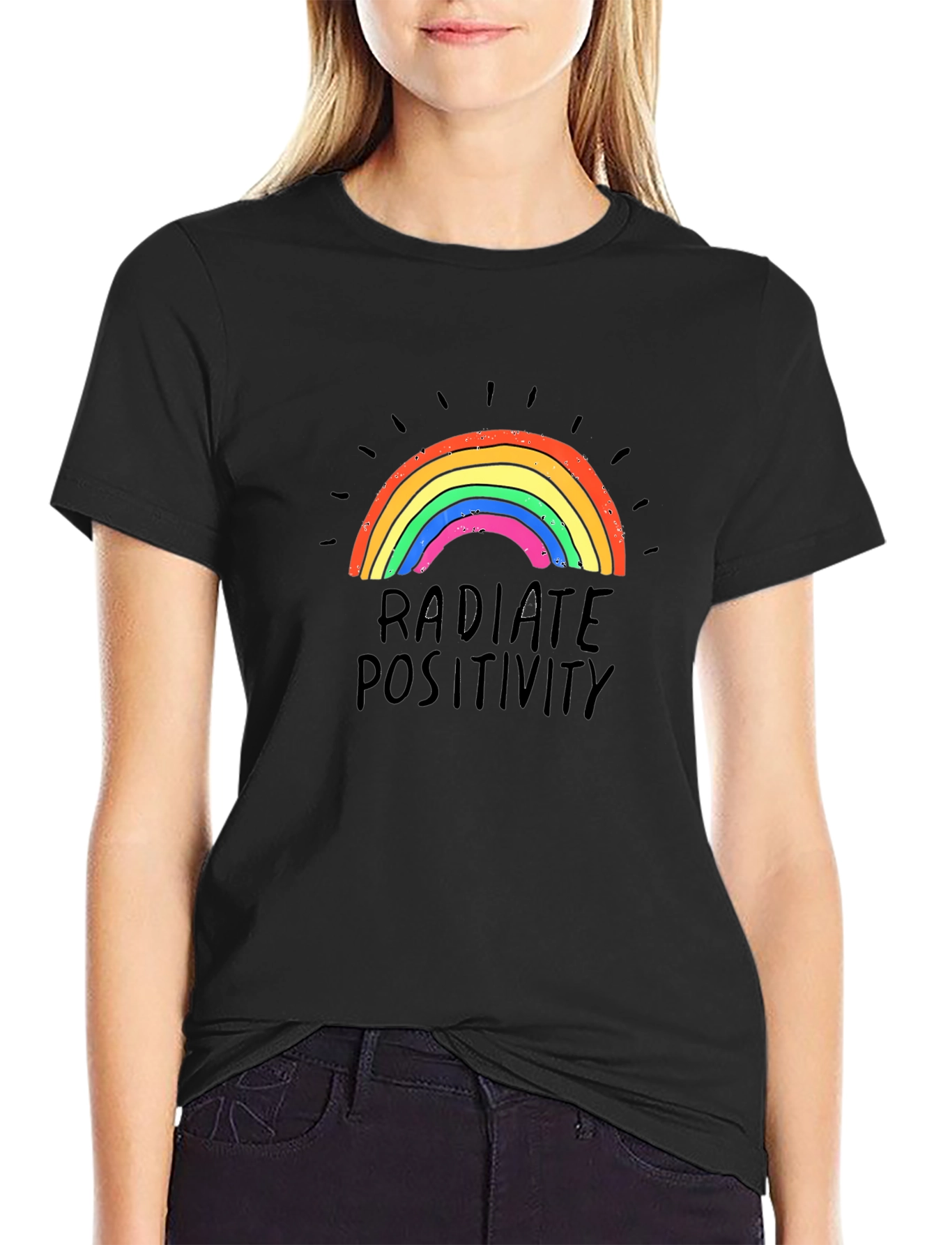 Radiate Positivity Rainbow Graphic T-Shirt - Black