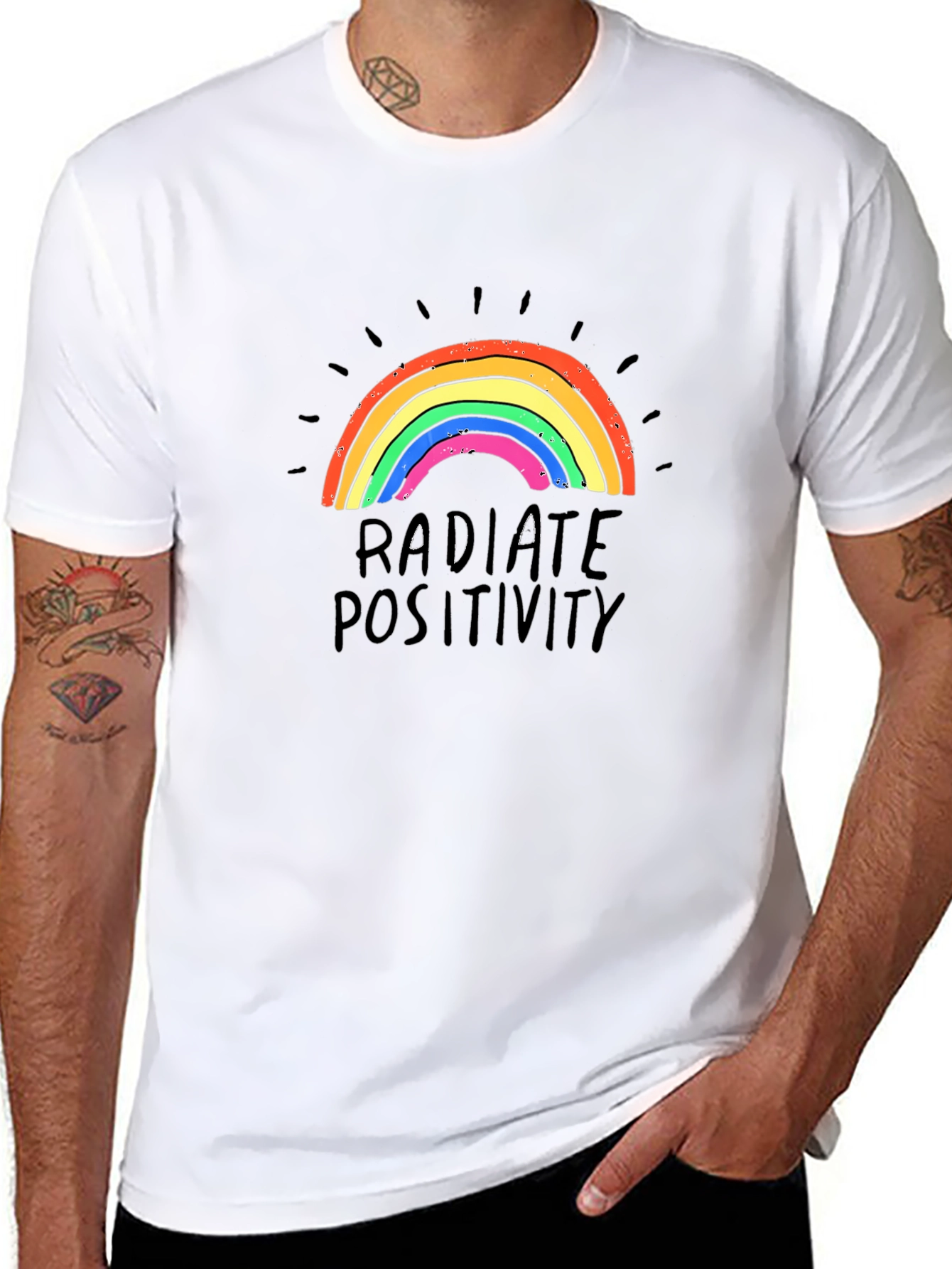 Radiate Positivity Rainbow Graphic T-Shirt - Black