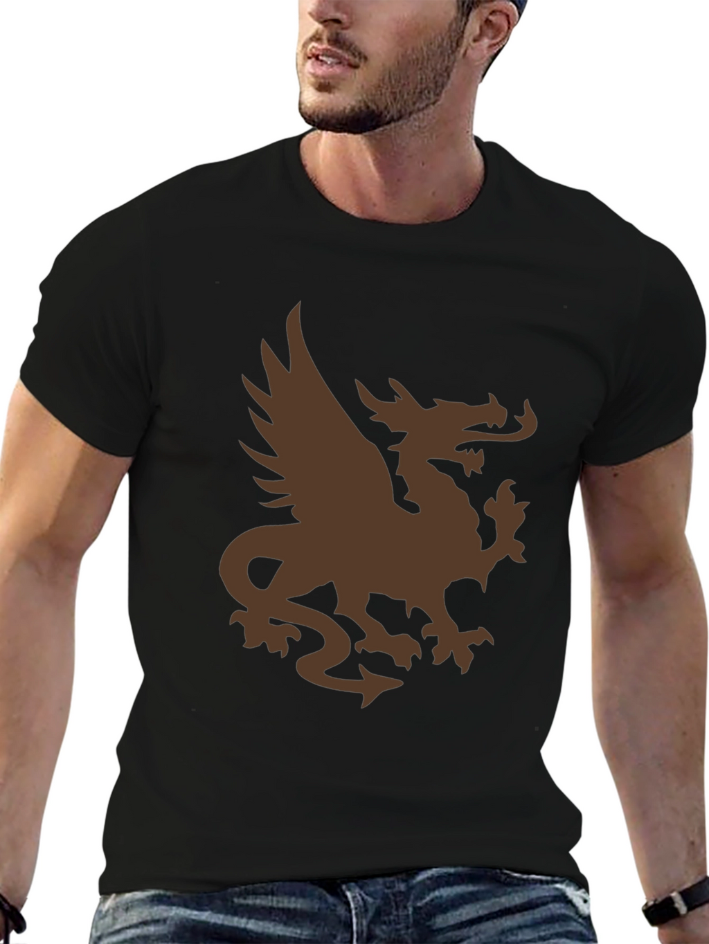 Mens Black T-Shirt with Brown Dragon Graphic