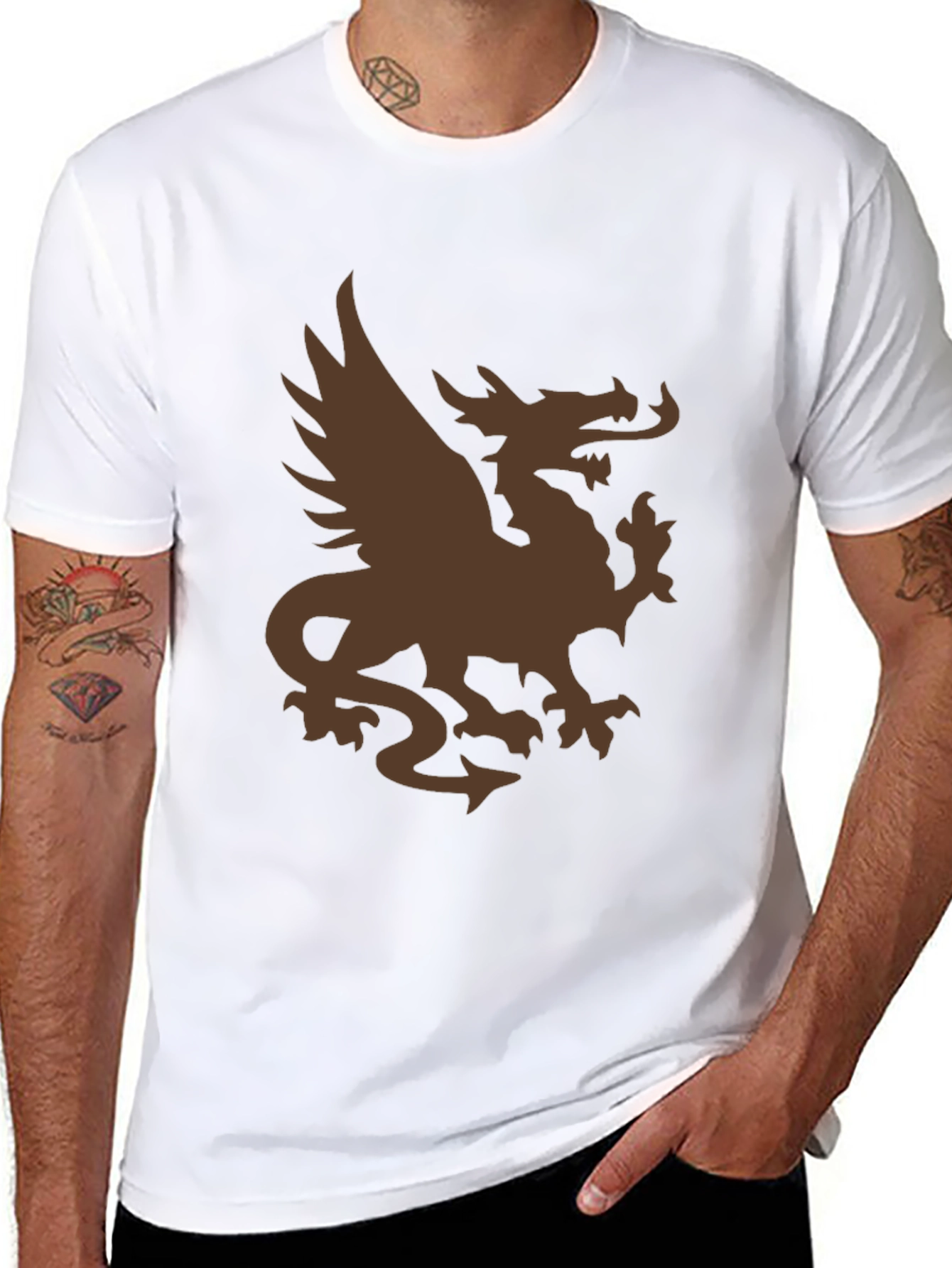 Mens Black T-Shirt with Brown Dragon Graphic
