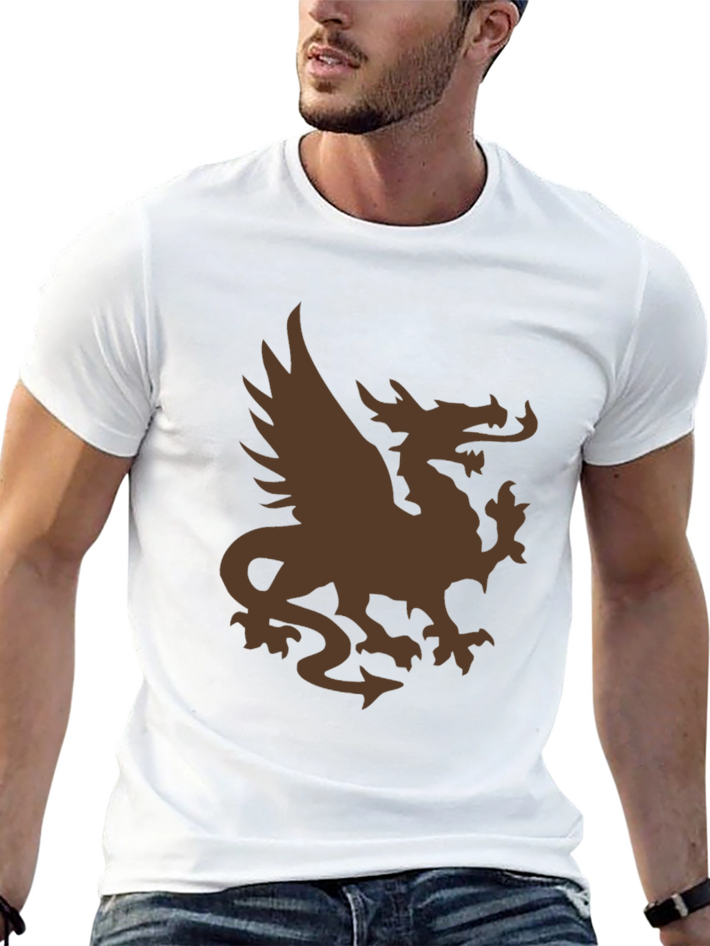 Mens Black T-Shirt with Brown Dragon Graphic