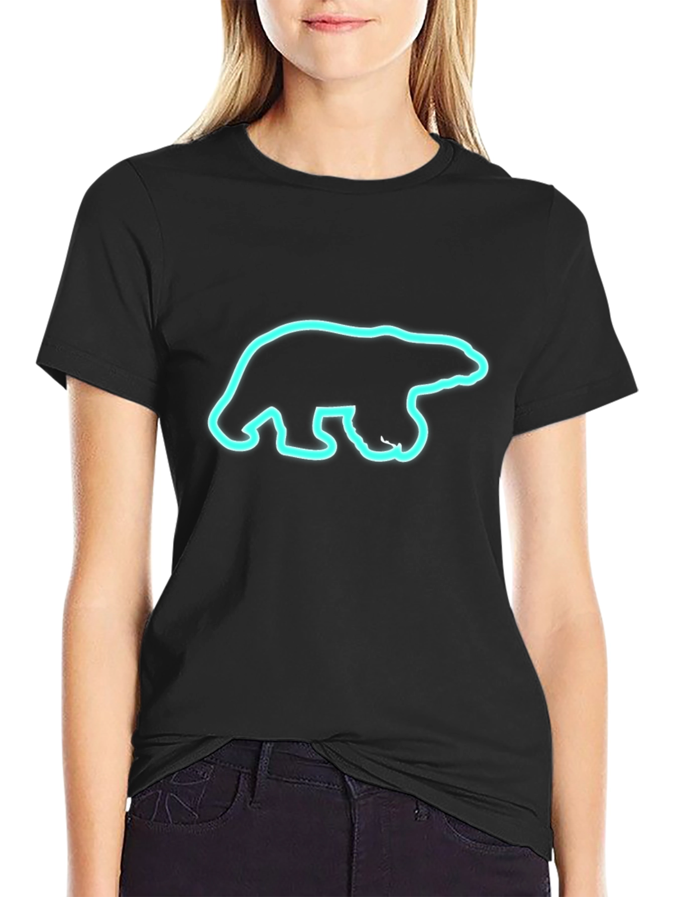 Black T-Shirt with Neon Polar Bear Graphic