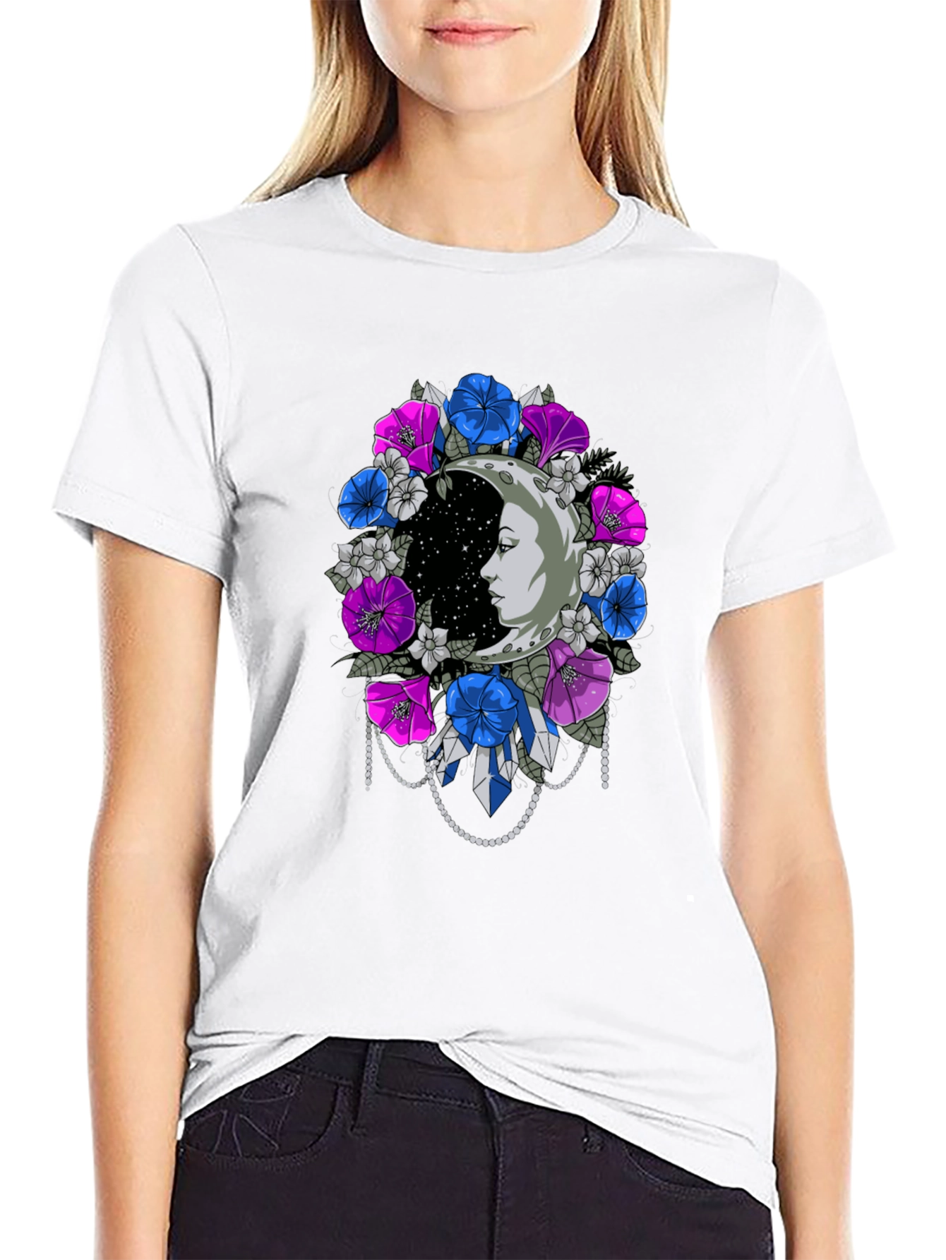 Floral Moon Face Graphic Tee