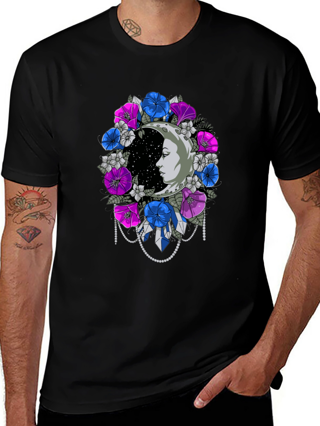 Floral Moon Face Graphic Tee